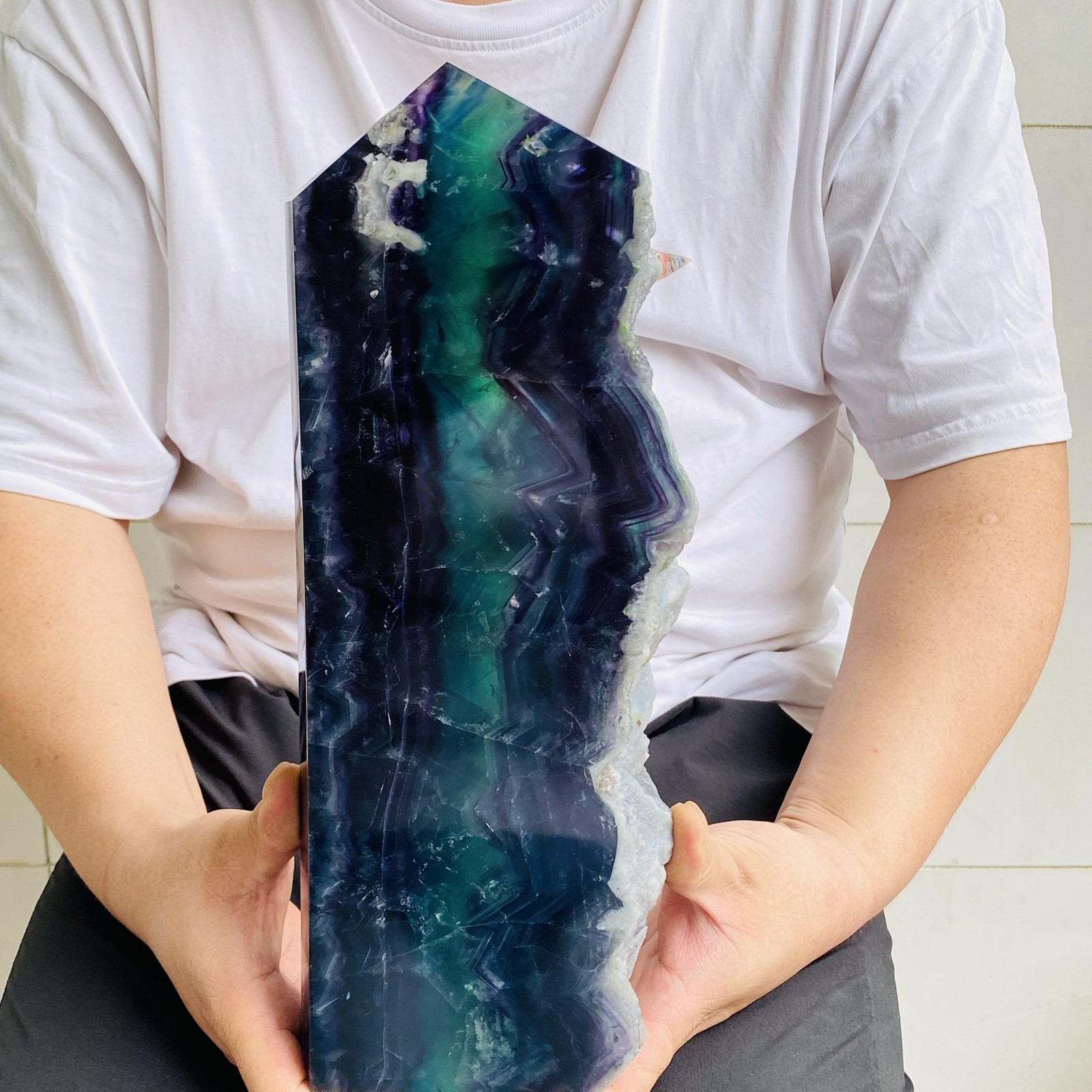 Natural Fluorite Obelisk Quartz Crystal Healing Reiki Wand Tower Point 4880g