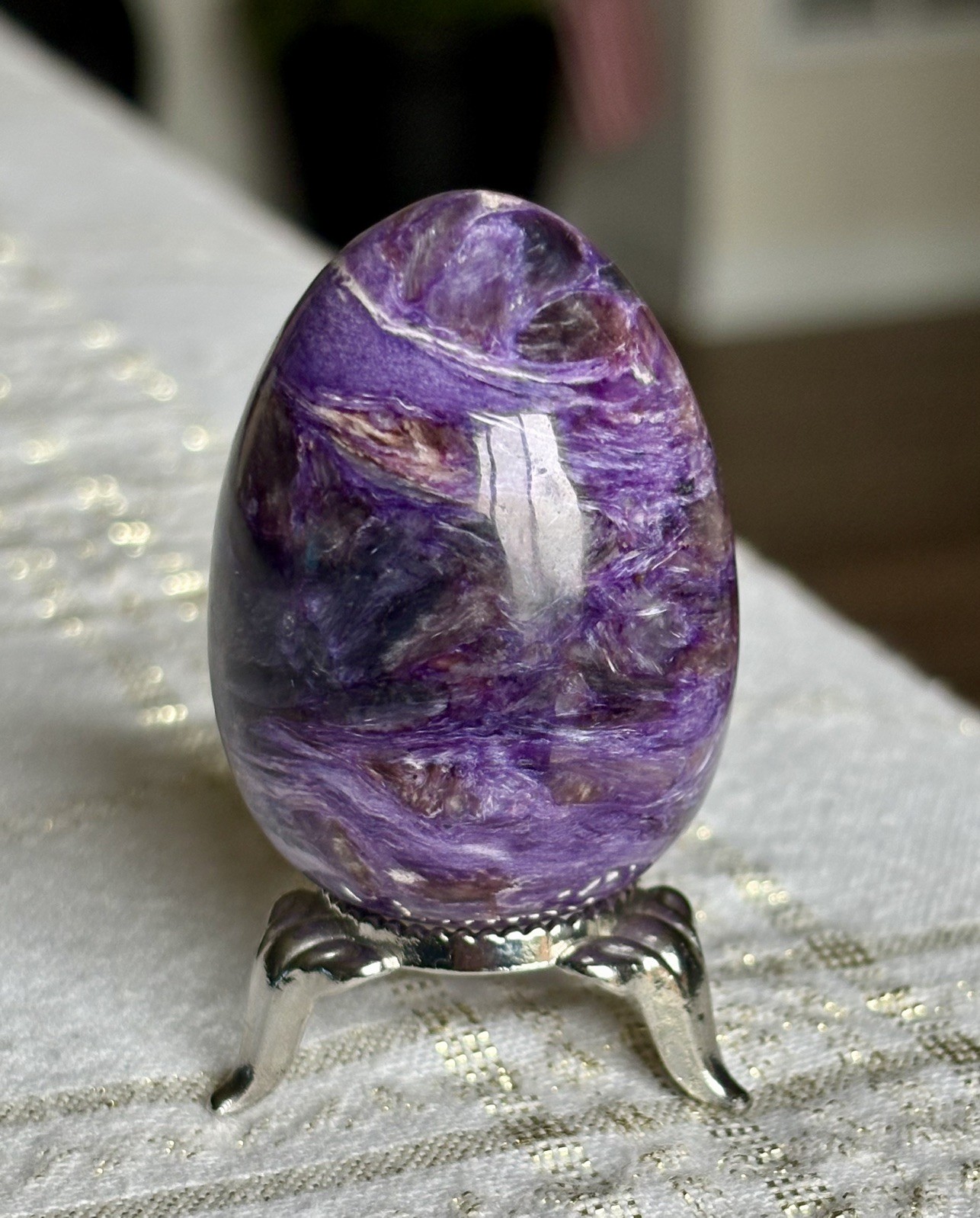 48mm Purple CHAROITE Egg Gemstone Sphere Yakutia, Russia
