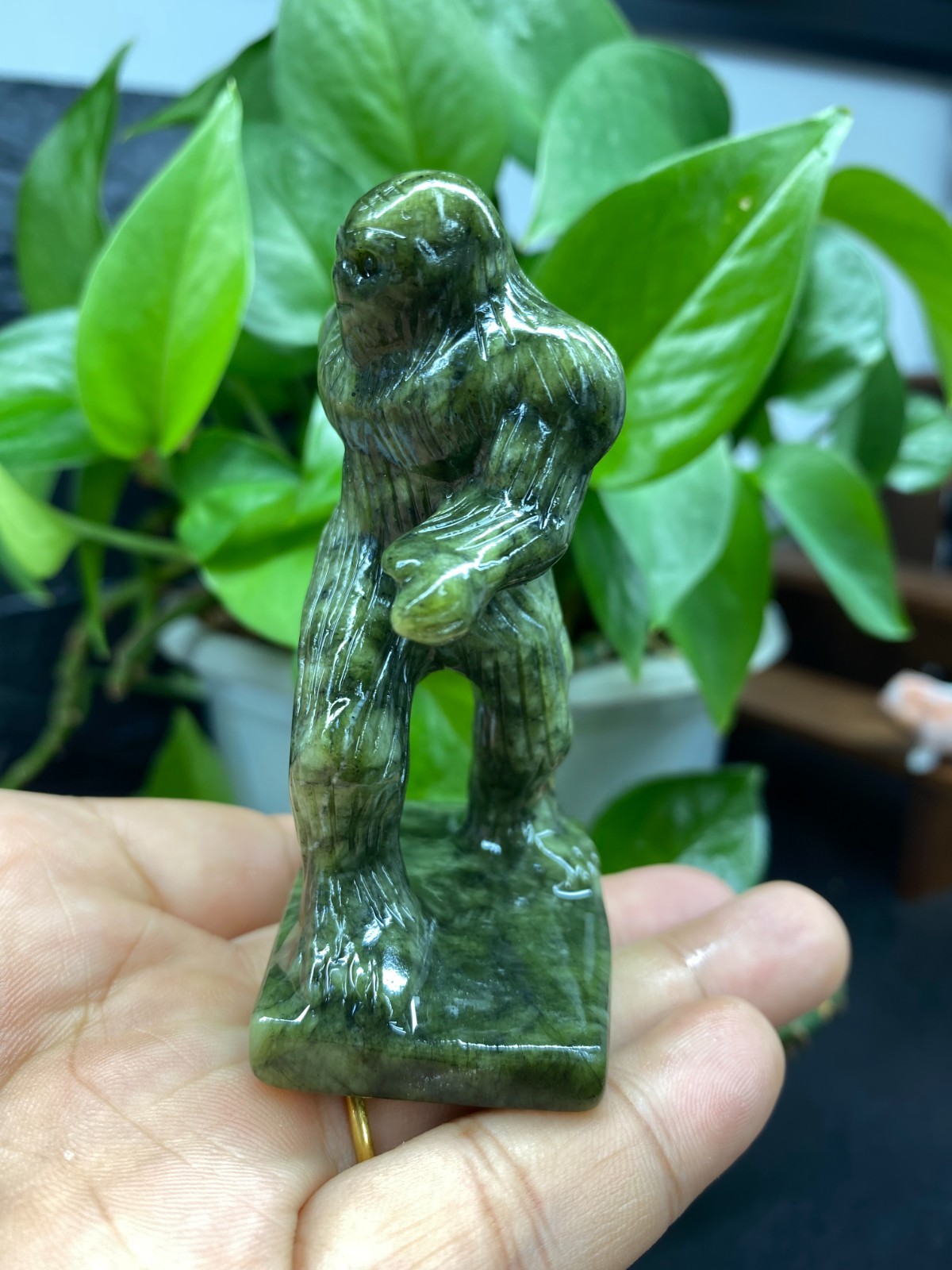 3” Natural Green Jade Sasquatch skull carved quartz crystal Reiki healing 1pc