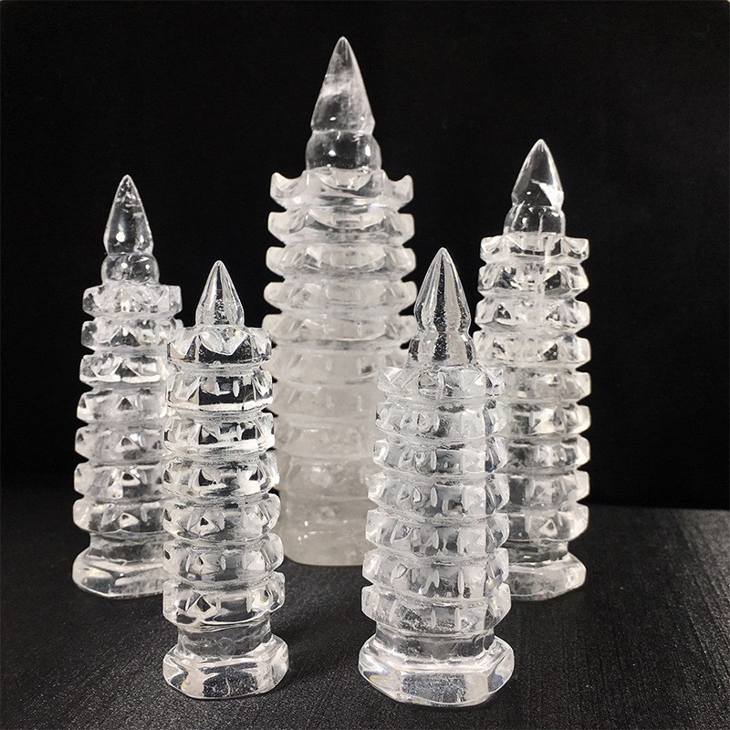 Natural Clear Quartz Wenchang Tower Crystal Carving Decor random 1pcs No base