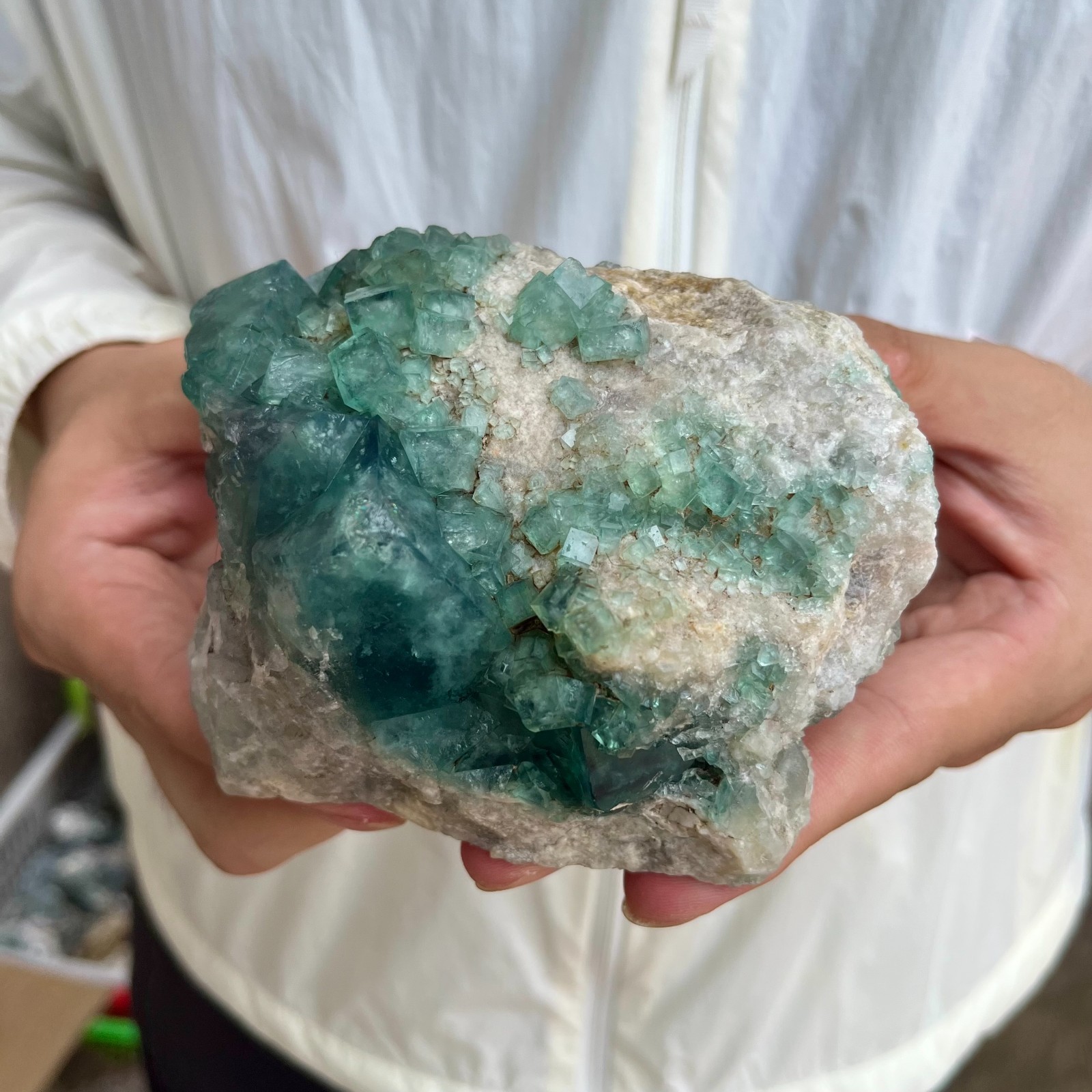2.1lb NATURAL Green Cube FLUORITE Quartz Crystal Cluster Mineral Specimen