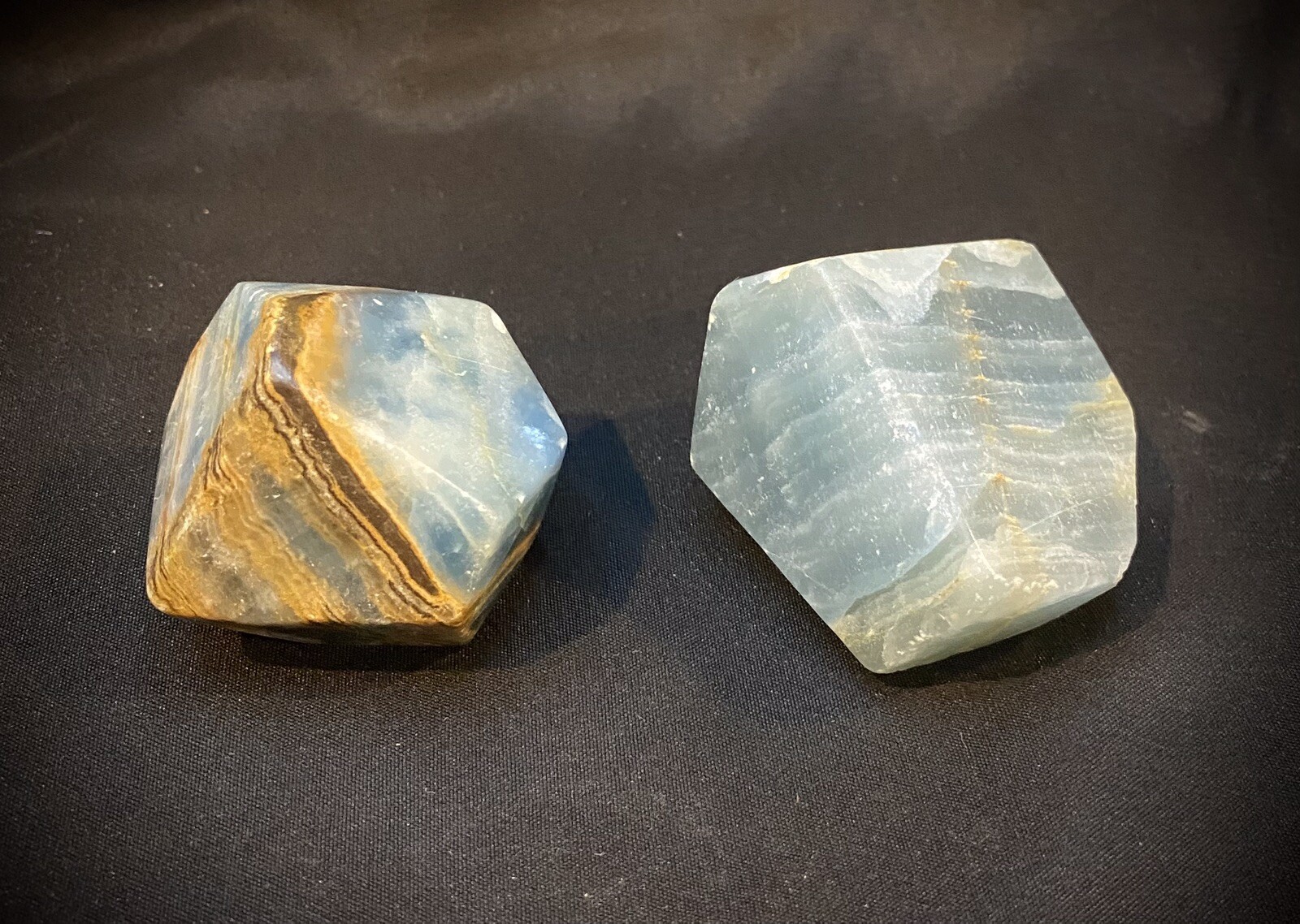 Pair Of Blue Onyx Geometric Freeforms 194 Grams