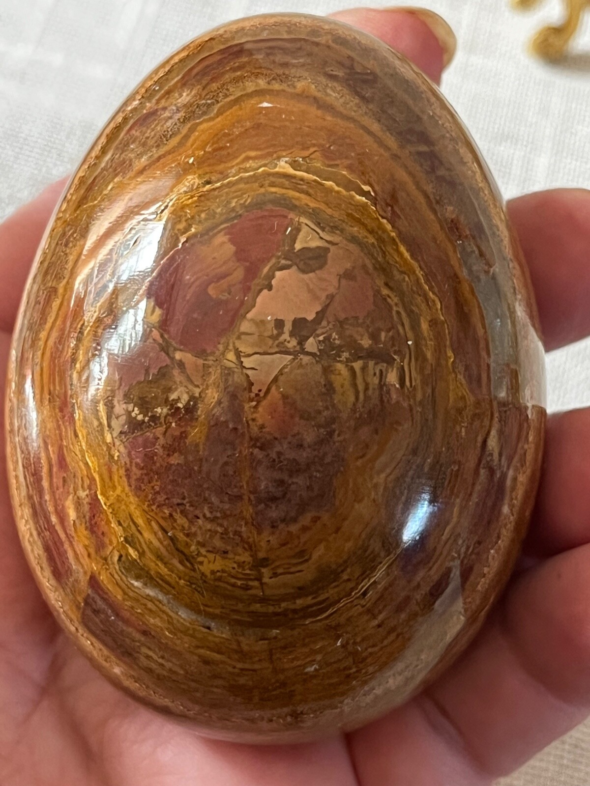 Gold Tripod dragons stand brown and reddish-brown stone Brazilian jasper egg..