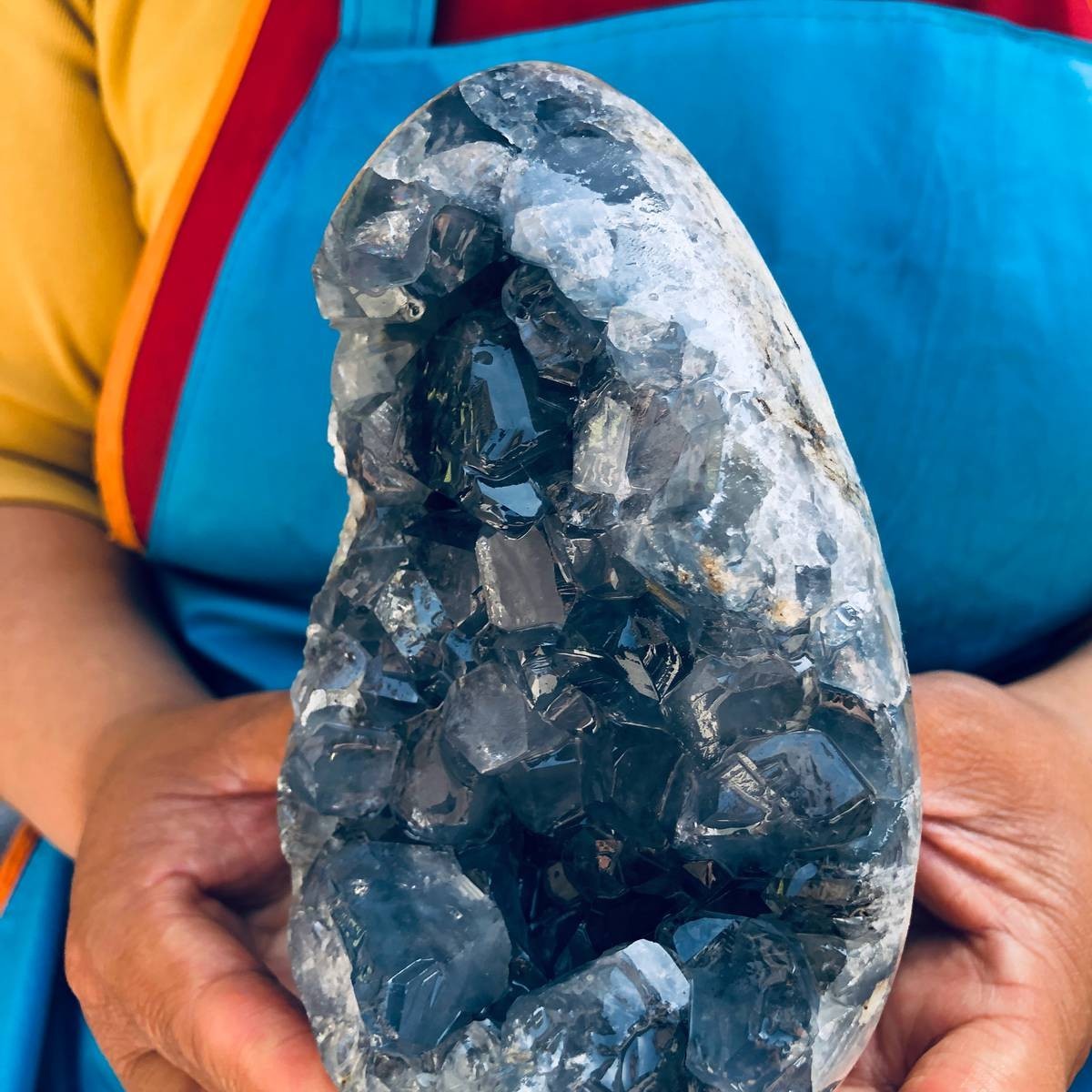 6.35LB Natural Blue Celestite Geode Crystal Cluster Specime Healing 1.51+1.38kg