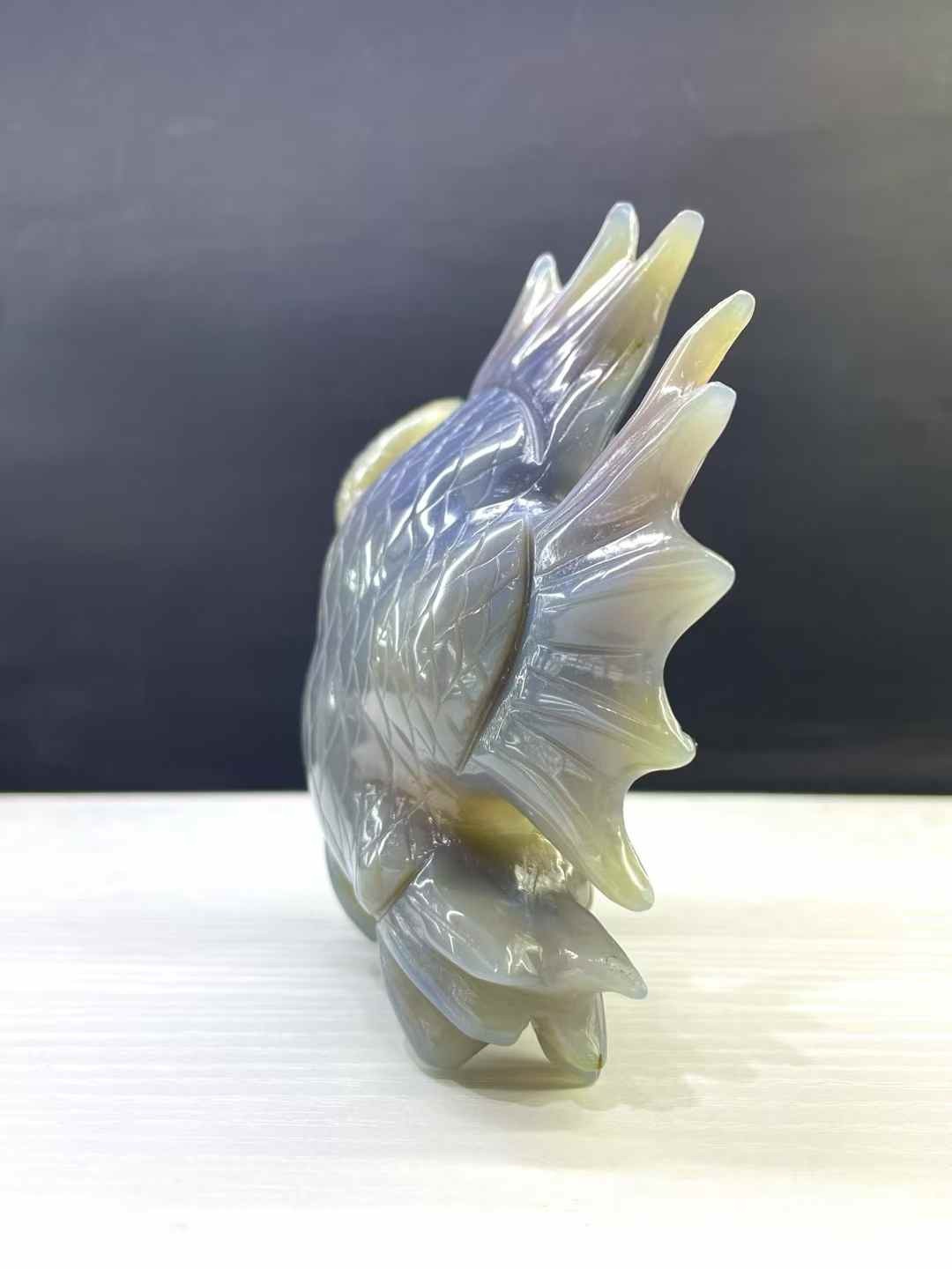 1pc Natural Geode Agate Quartz Hand Carved Buffalofish Skull Crystal Reiki Decor