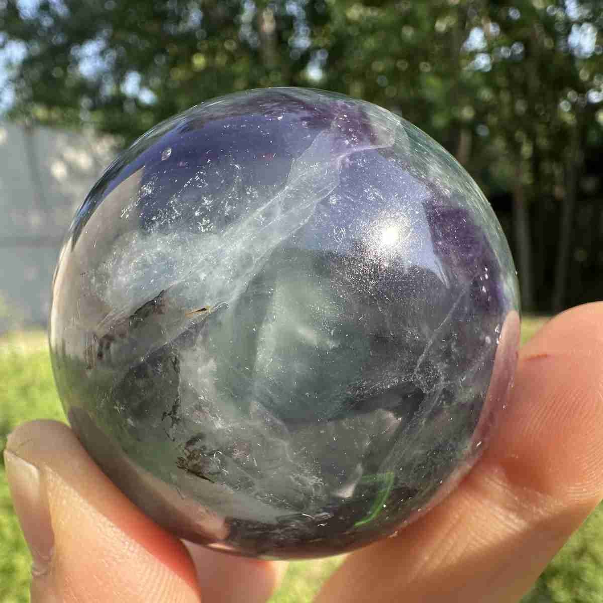 210g Natural Feather Fluorite Quartz Sphere Crystal Ball Reiki Healing Decor