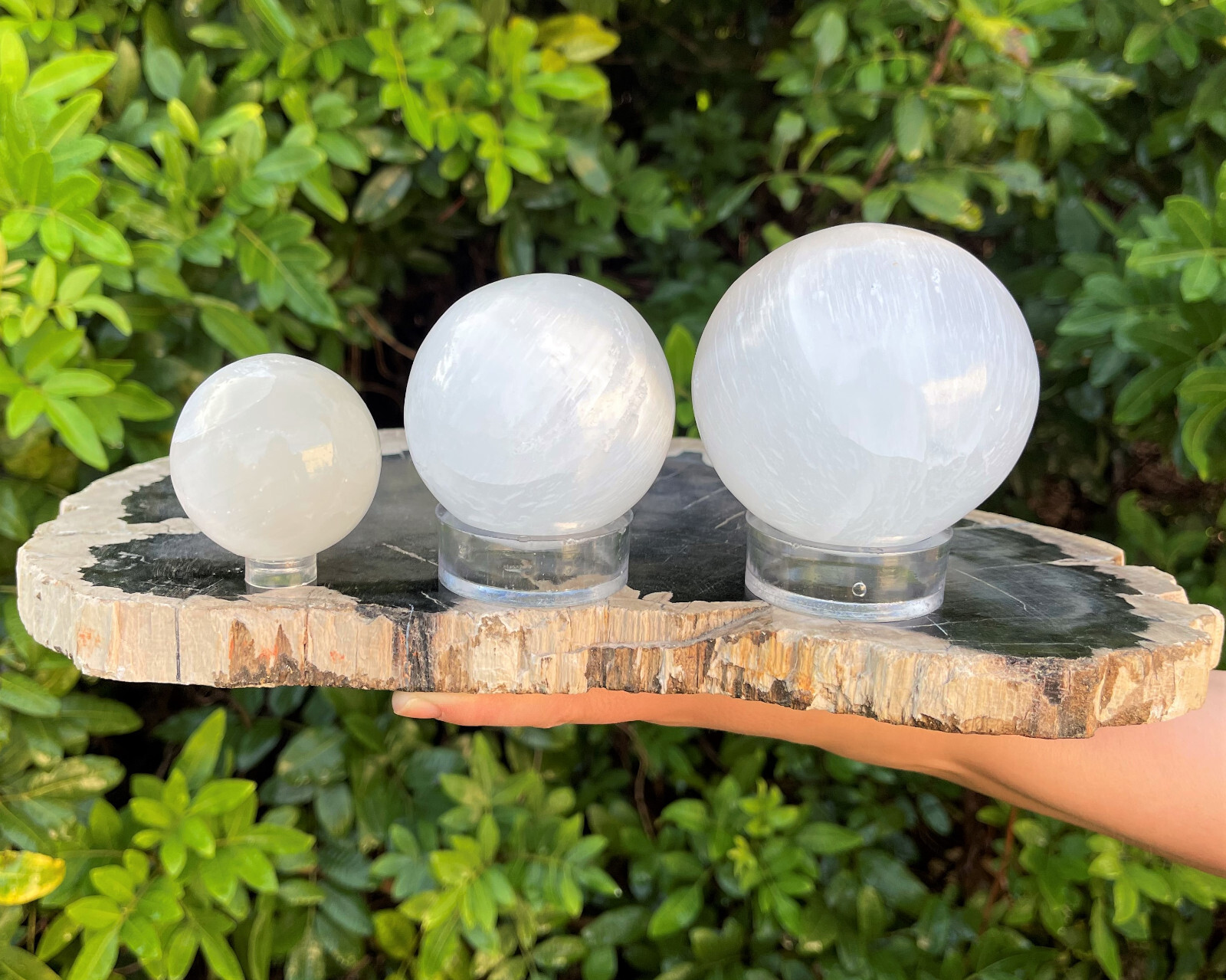 Selenite Sphere + Display Stand – Choose Size 1.5″, 2.25″ or 3″ (Crystal Sphere)