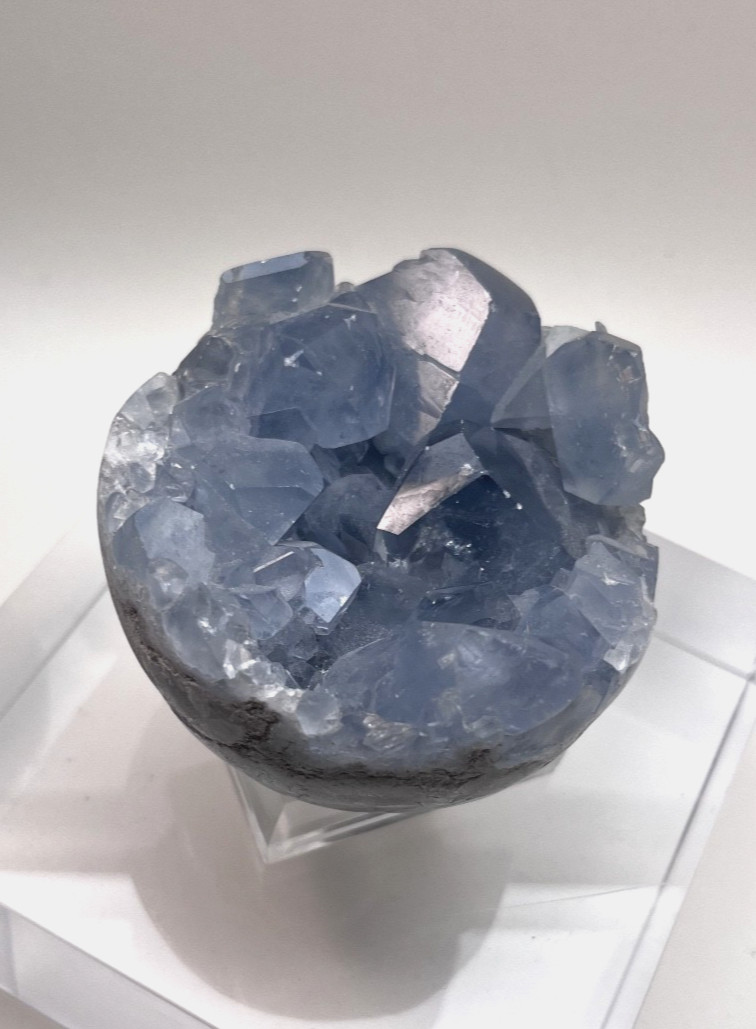 Natural Blue Celestite Crystal Geode Cluster Sphere Specimen, 1 lb 4oz, 3″