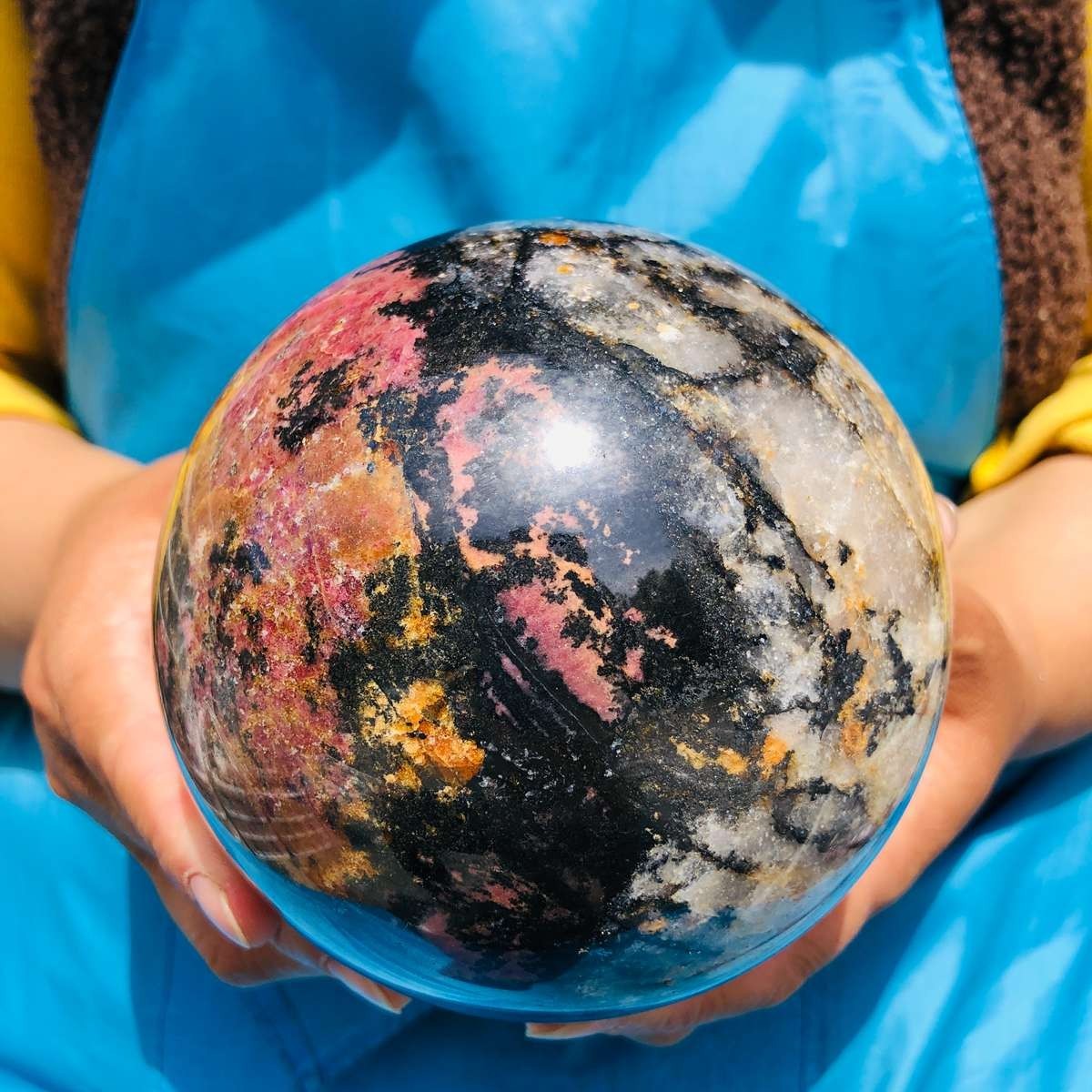 6.24 LB Natural Rhodonite Crystal Sphere Pink Black Healing Gem Stone 4773