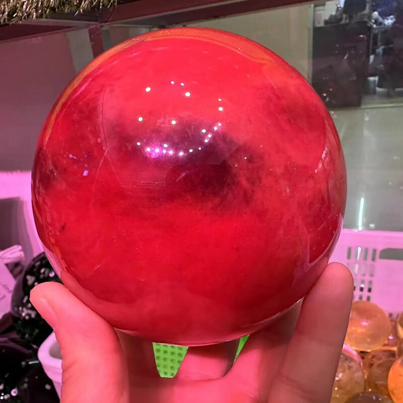2LB Big Natural Red Smelting Quartz Crystal Sphere Healing Energy Ball W/ Stand