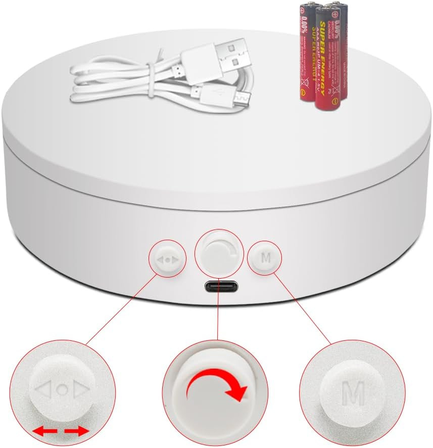 Rotating Display Stand with Type-C, 360 Motorized Spinning Display Turntable Adj