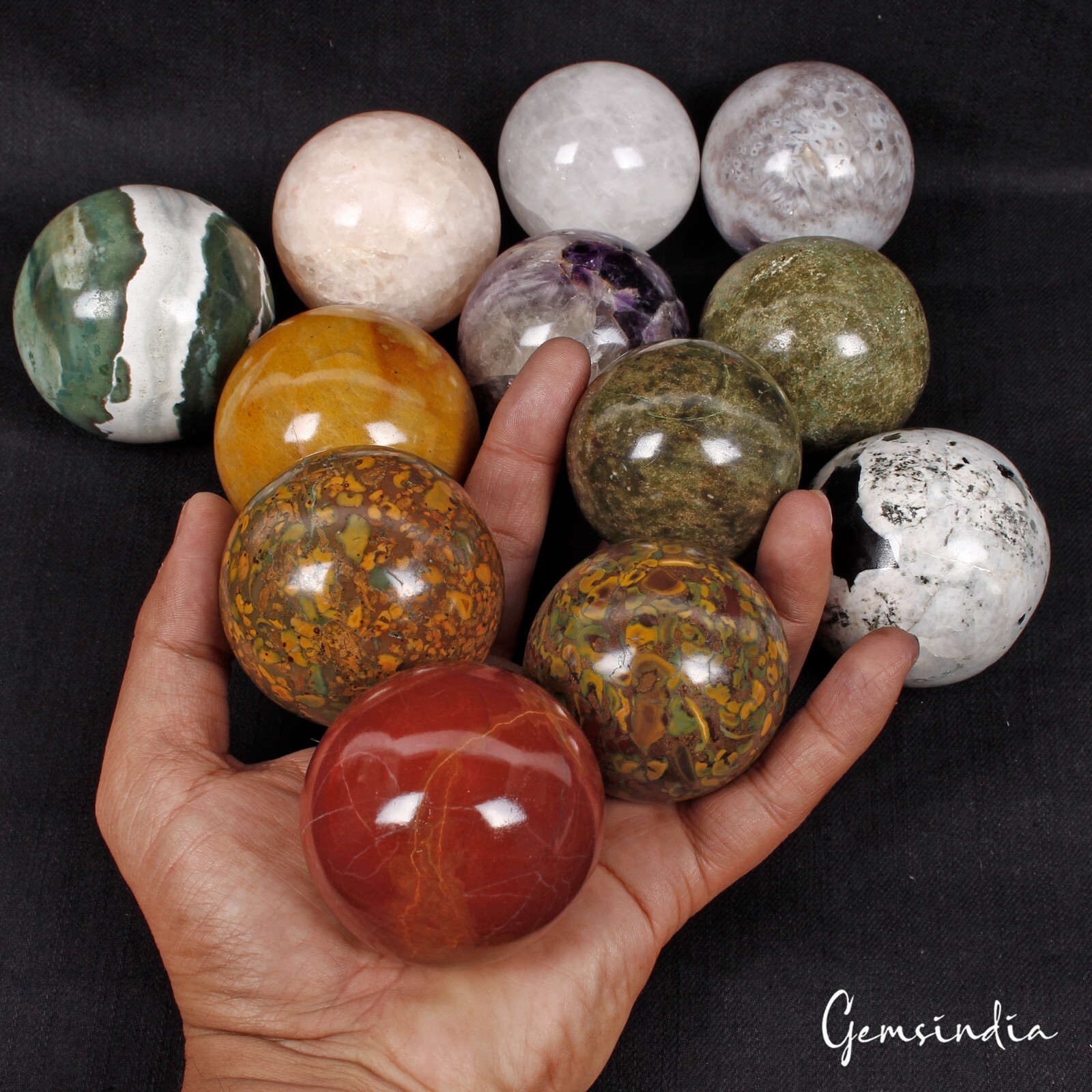 3 Kg 12 Pcs Set Of Multi gemstone Crystal Sphere Ball Polished Healing w/ Stand
