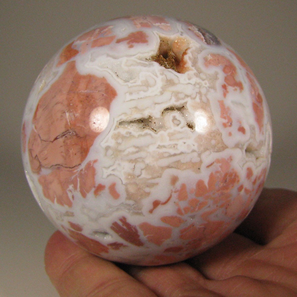 2.7″ PINK AGATE Polished Gemstone Sphere Ball w/ Stand – Brazil – 69mm