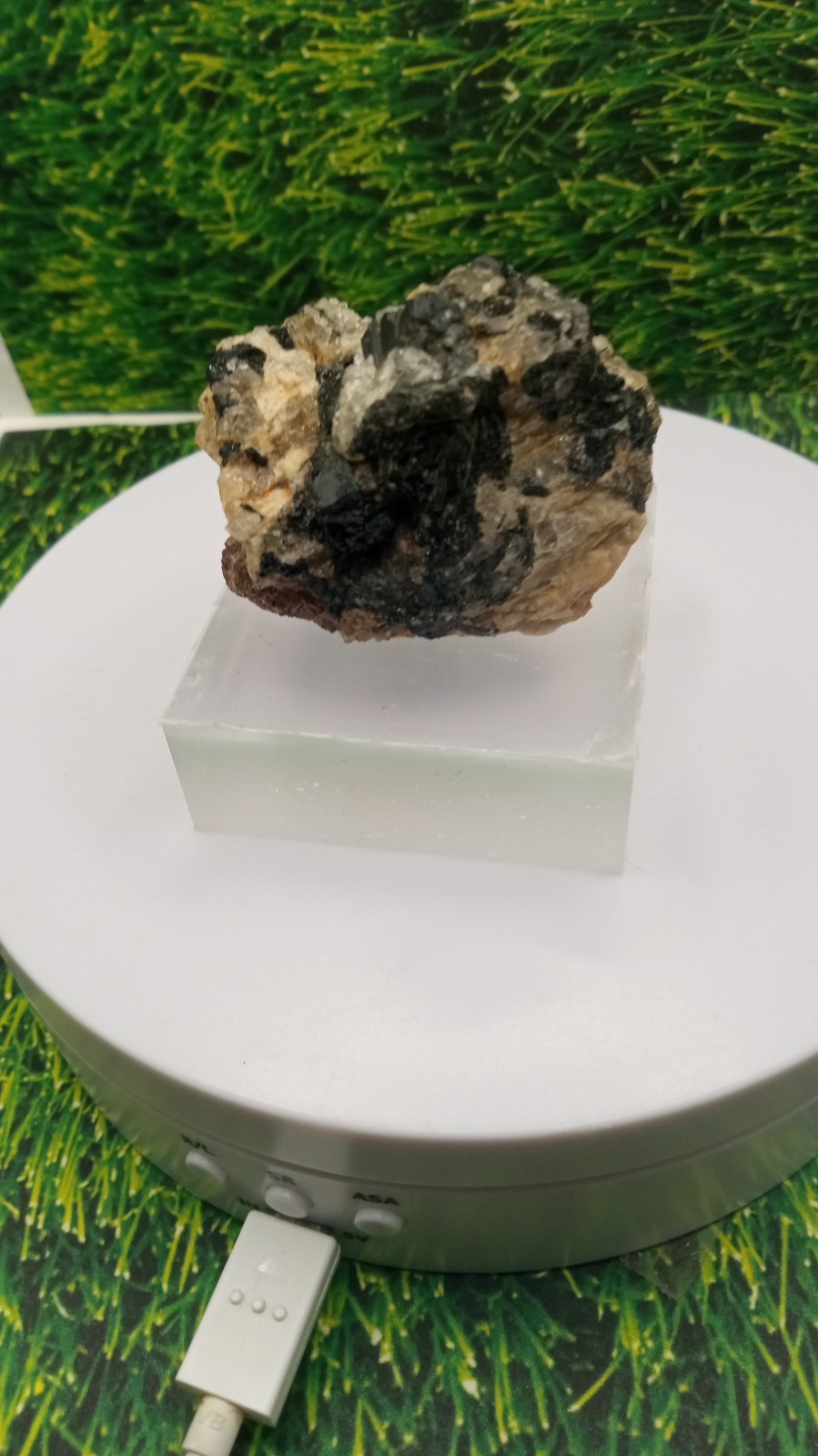 Namibia Tourmaline Sparkly on Cherry Wood Stand ~