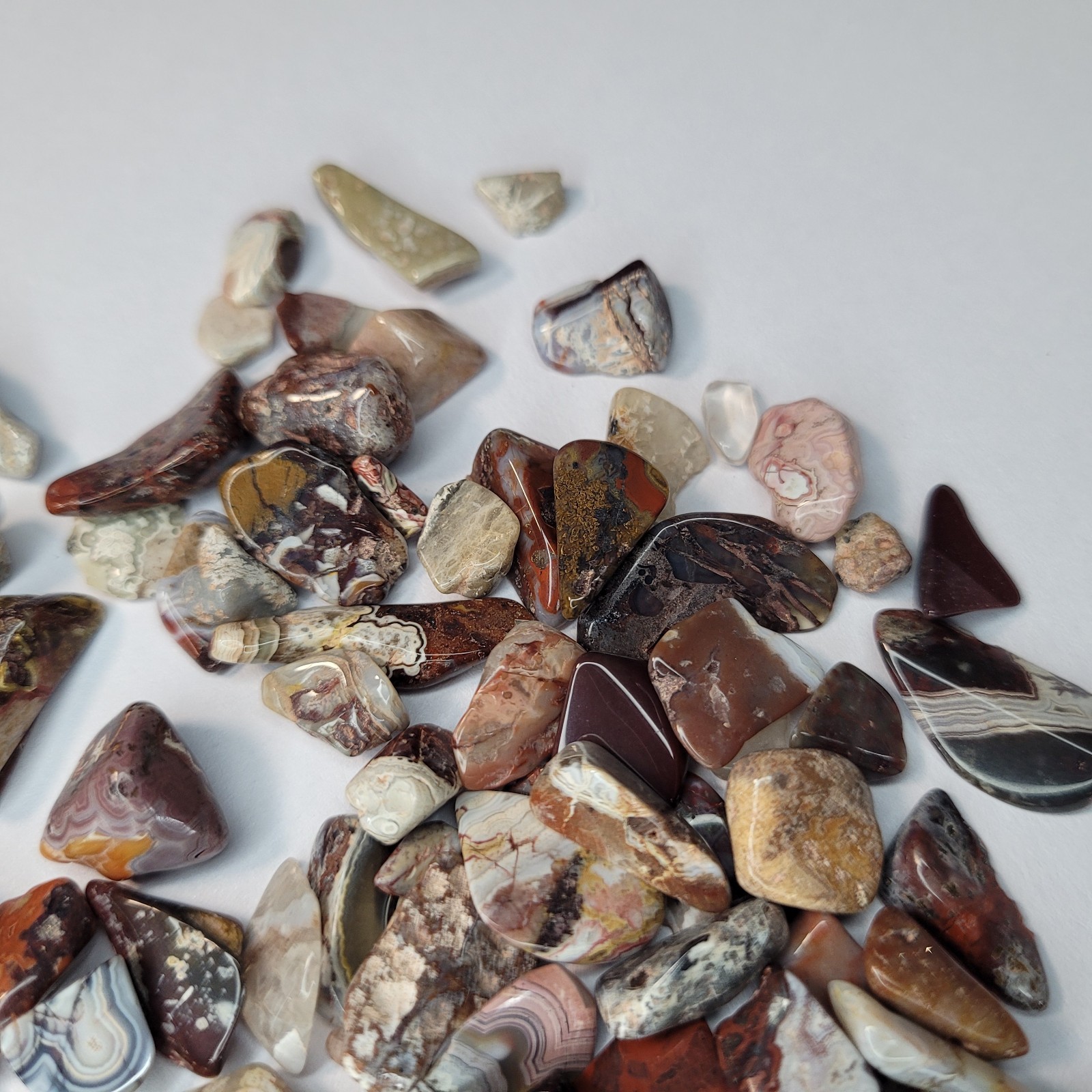 Mexican Crazy Lace Agate Stone Tumbles in Vintage 4 oz Apothecary Glass Jar