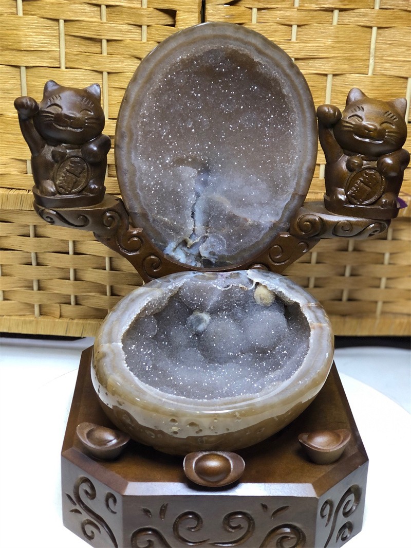 10.5LBNatural Agate Crystal Geode Quartz Bowl Wealth Spirit Energy Healing+Stand