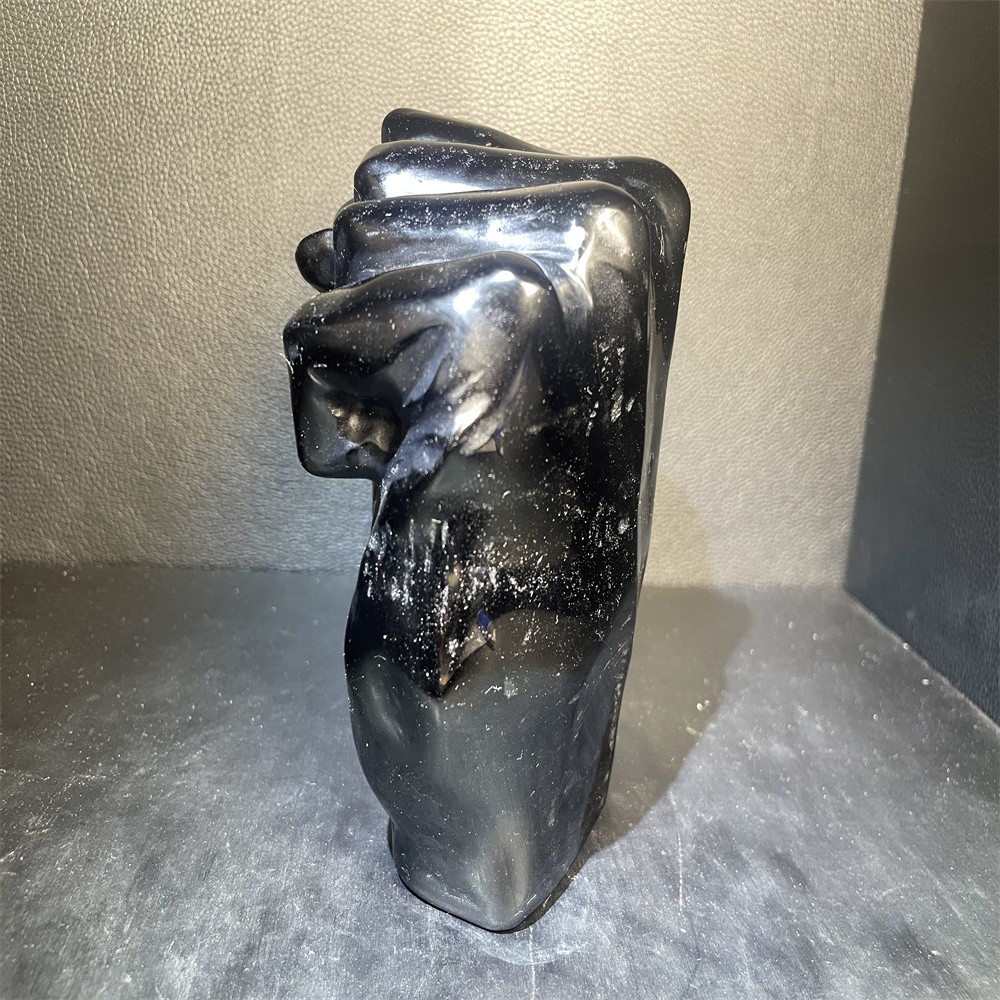 4LB 5.5”Black Obsidian Fist Ornament Crystal Quartz Carving Gift