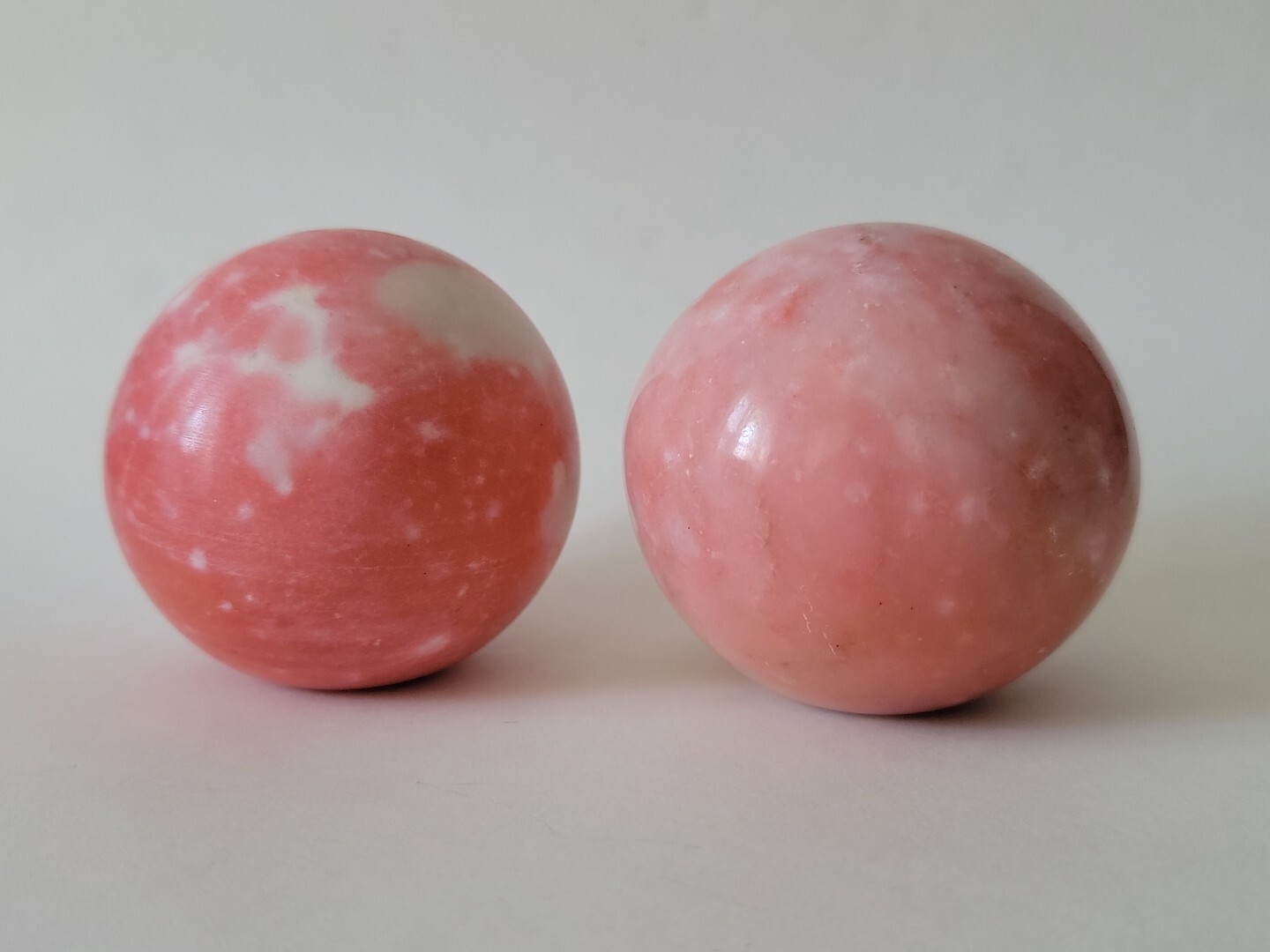 2 Vintage Pink Opal Alabaster Quartz Marble Stone Sphere Ball Orbs 2 3/8″
