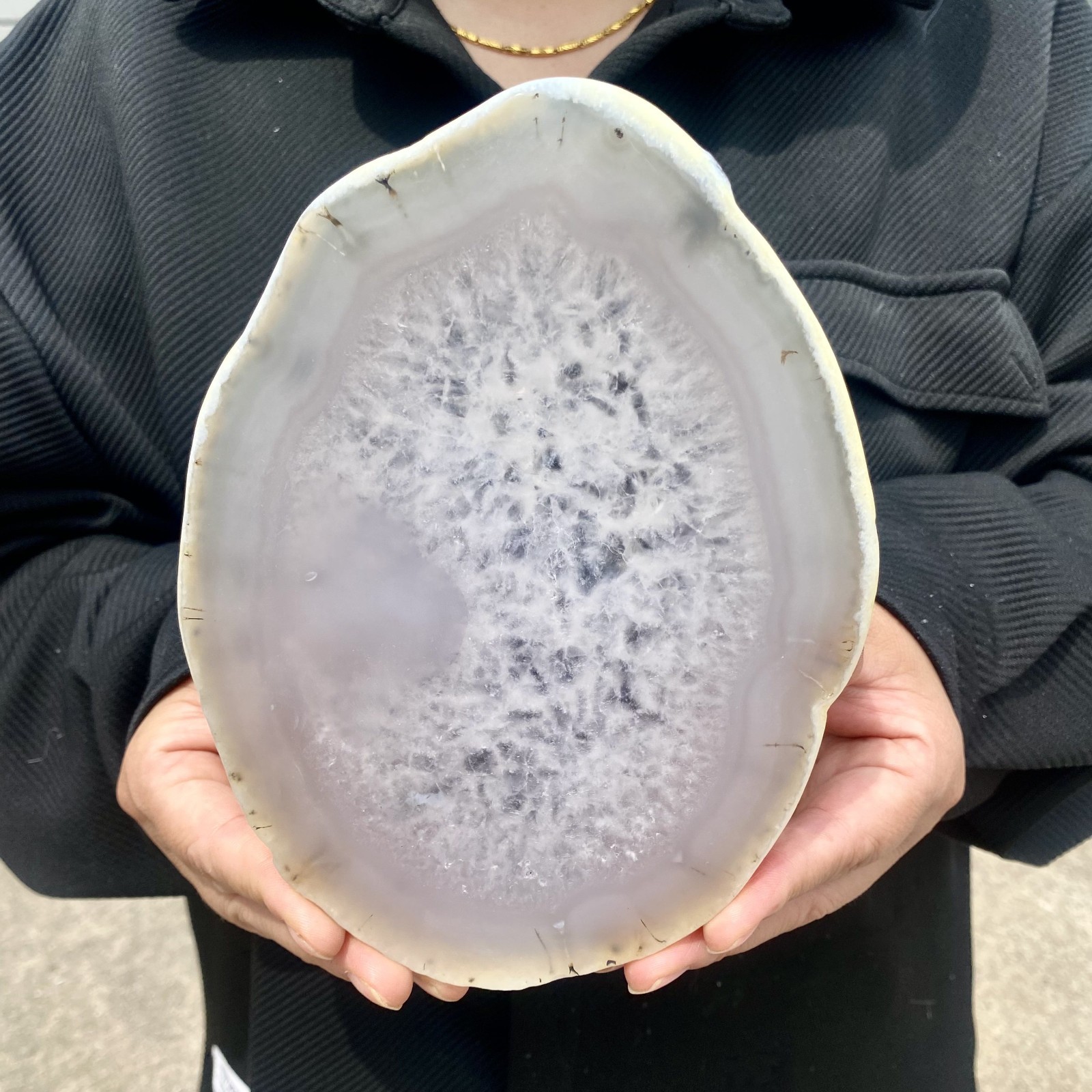 1.4LB Natural Agate Striped Crystal Quartz, Hand-cut Mineral Specimen Healing