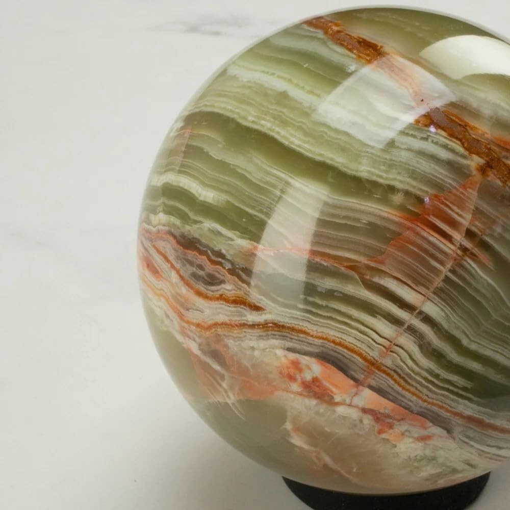3″ Green Onyx Sphere – Hand-Carved in Pakistan, Elegant Décor, No Stand