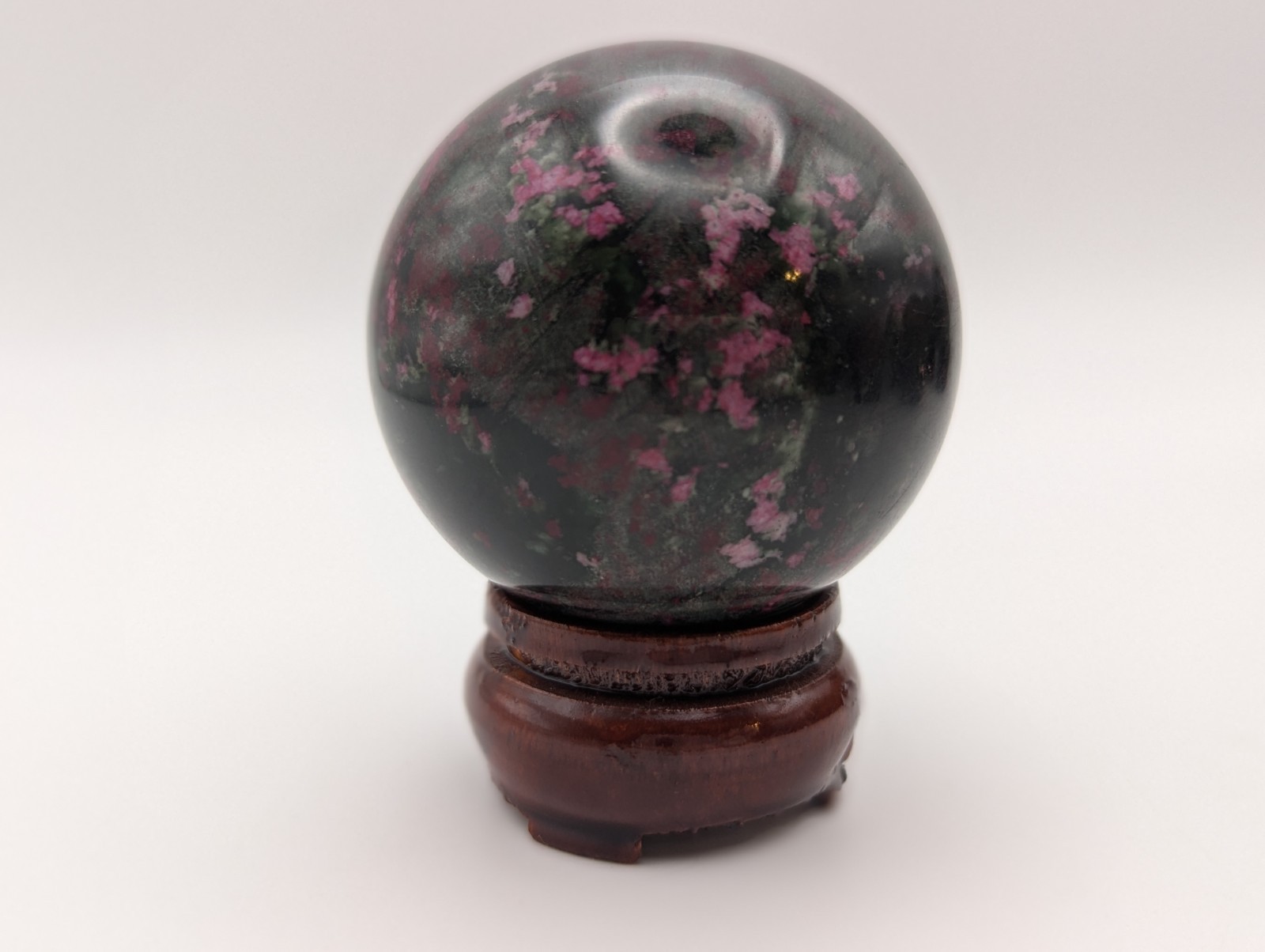 54mm Natural Peach Blossom Jade Crystal Quartz Sphere & Stand – US Seller