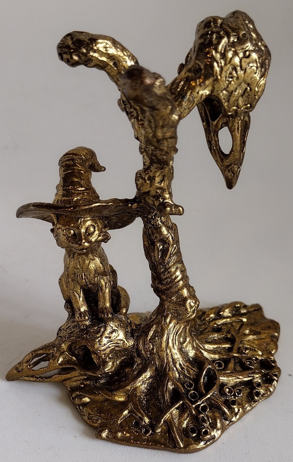 Witch Cat Raven Crystal Sphere Stand Gothic Altar Display Holder Gold Decor