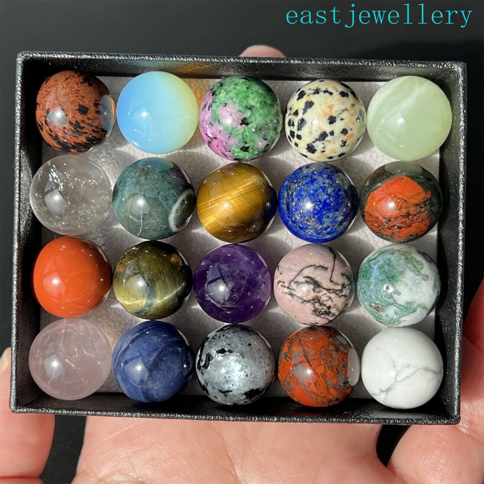 15mm+ box Natural Mixed Sphere quartz crystal ball Palm stone reiki healing 20x
