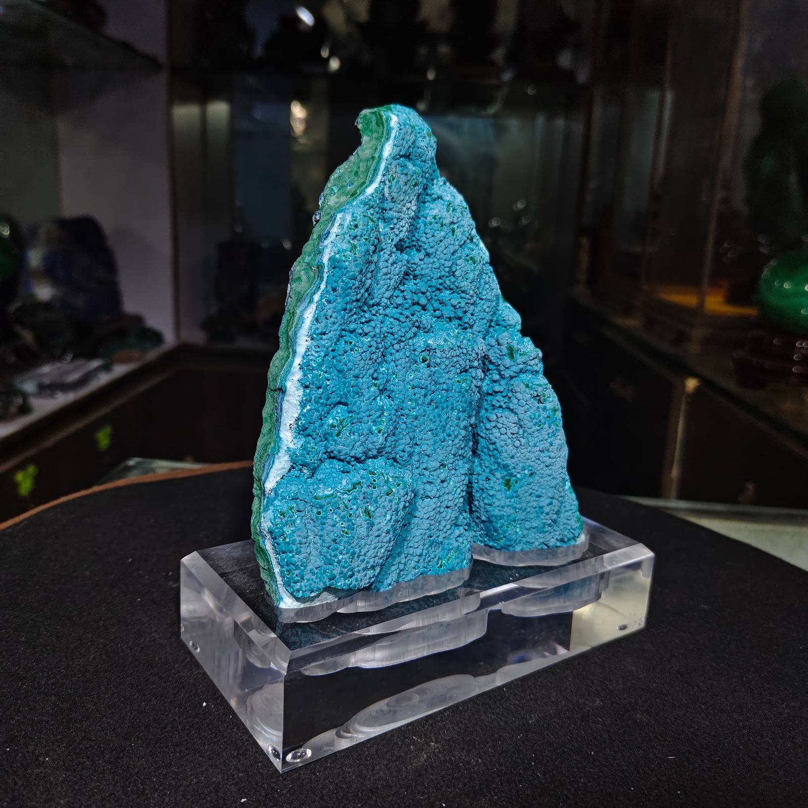 3.52LB Top Natural silicon malachite quartz crystal Mineral Specimen + stand