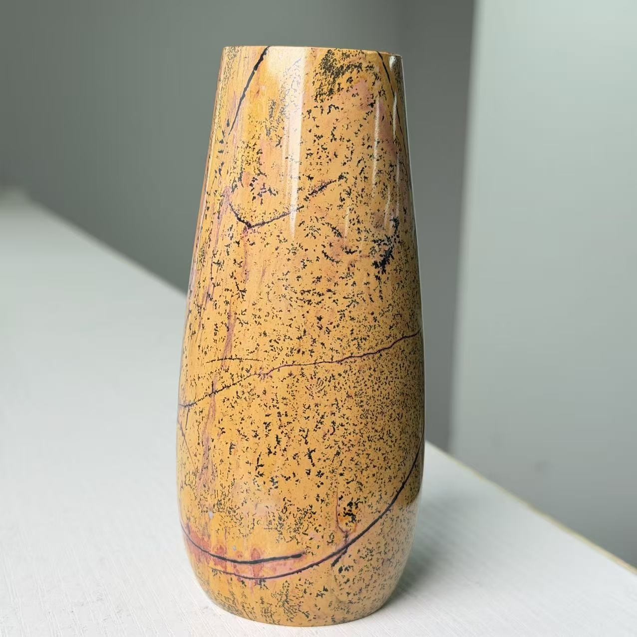 1.3LB 5.1″ Natural Picture Jasper Vase Crystal Carving Healing Home Decor