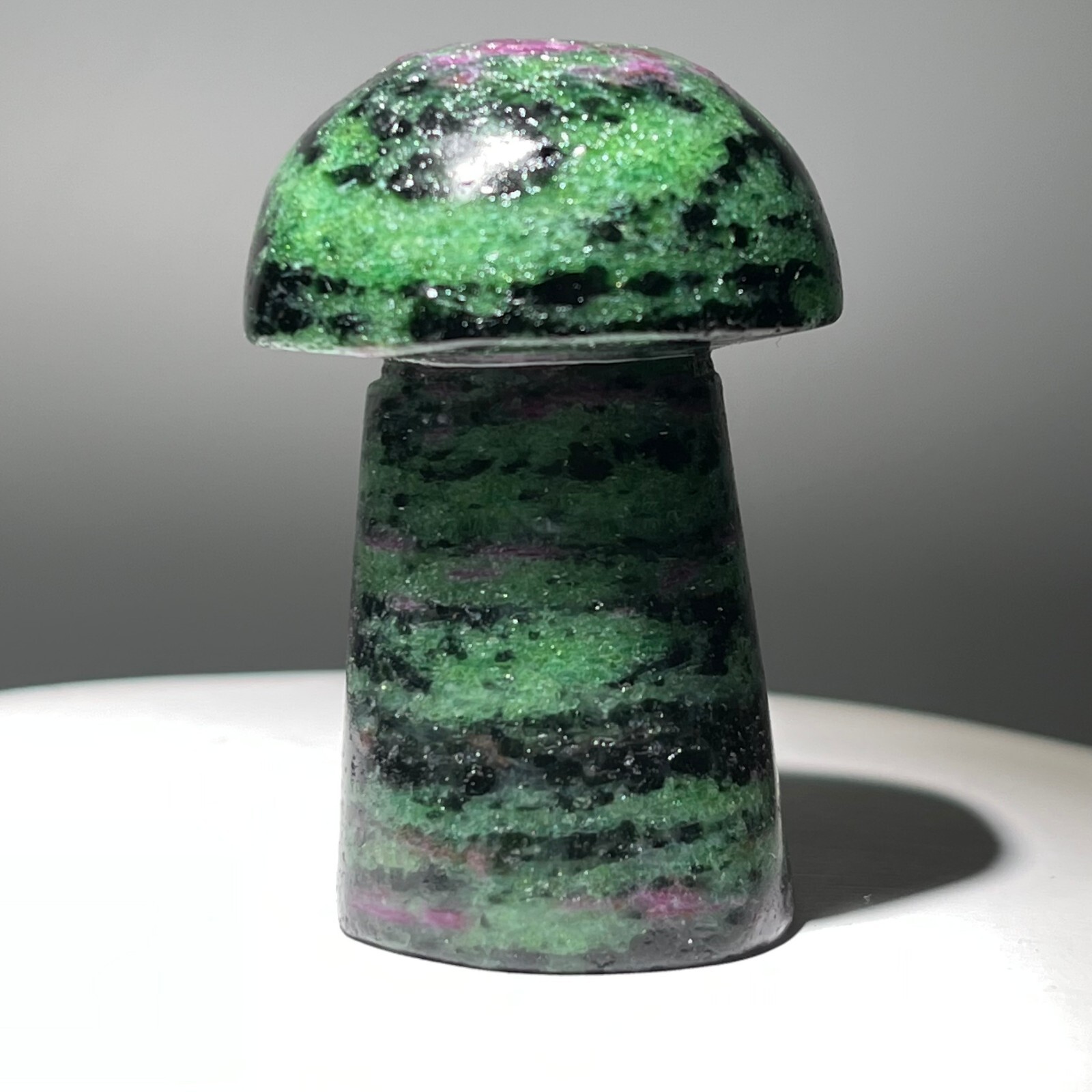 Natural quartz red green treasure, carved and polished, mushroom, reiki ener