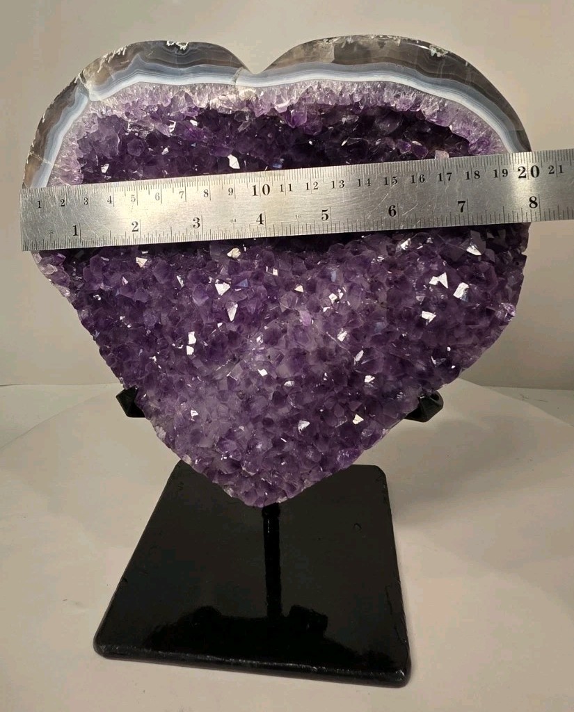 8″ 5LB 12oz Amethyst Heart Crystal Cluster Geode FREE Stand