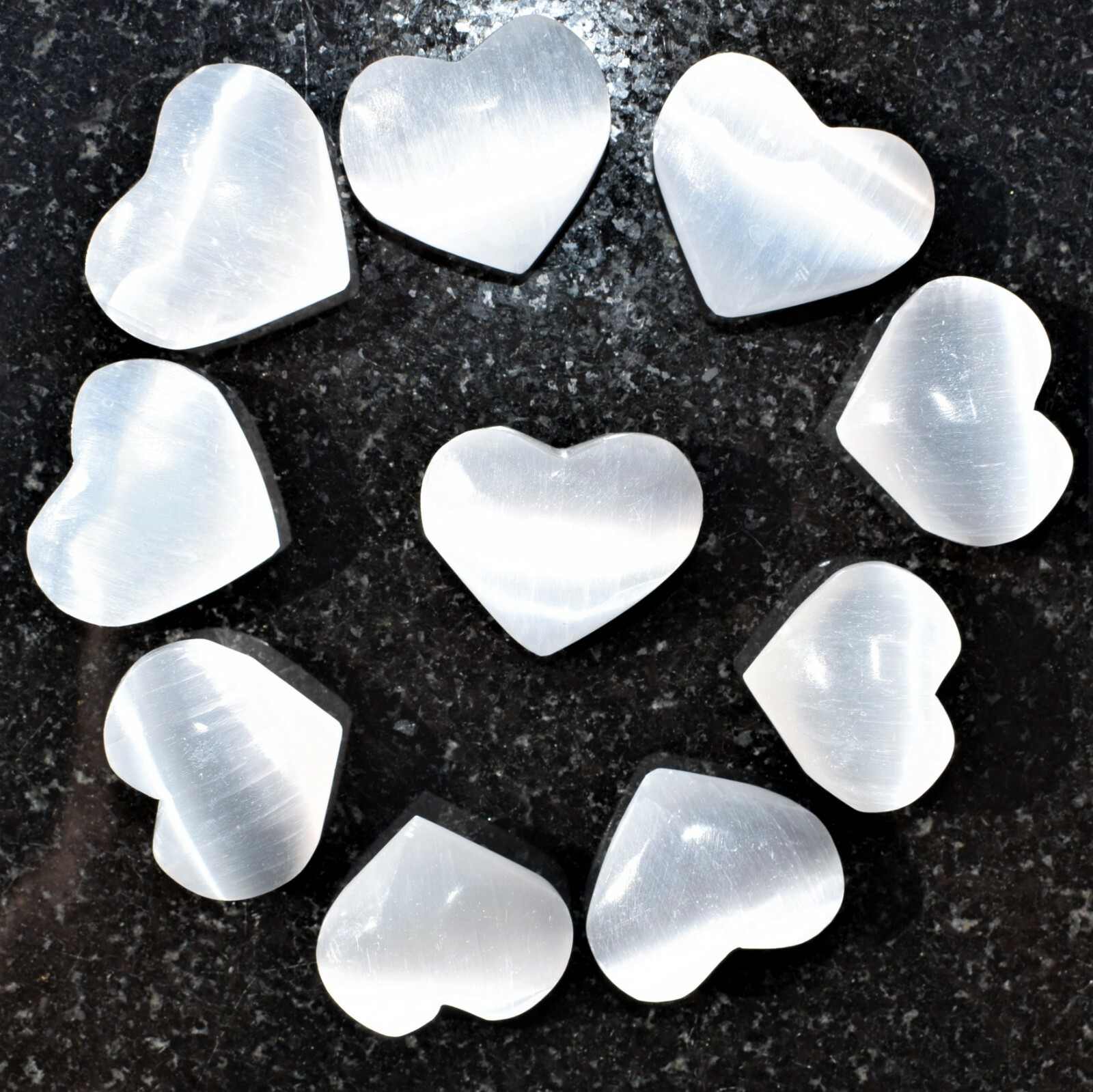 Charged 4″ Starburst Flash Nuummite Crystal Massage Wand + Selenite Heart ~70g