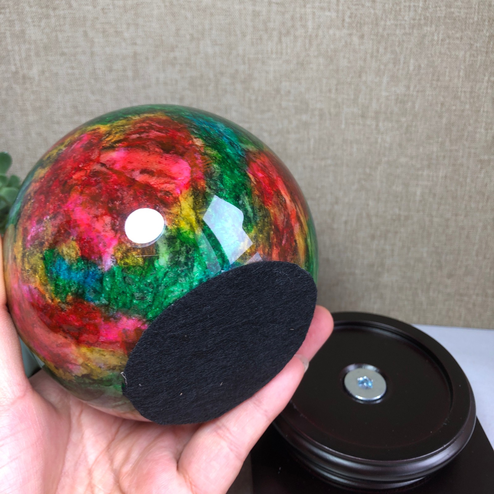 Natural “Seven Colors Jade” sphere flat bottom specimen Taiwan China 99mm A4581