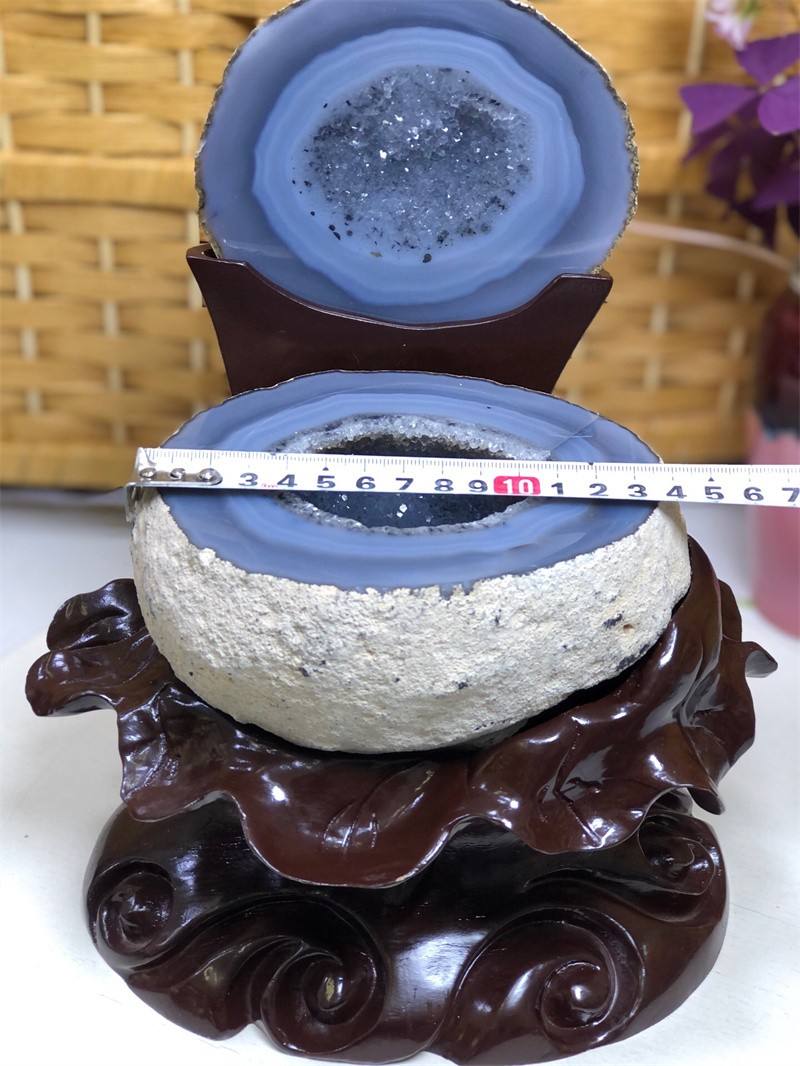 6.75LBNatural Agate Crystal Geode Quartz Bowl Wealth Spirit Energy Healing+Stand