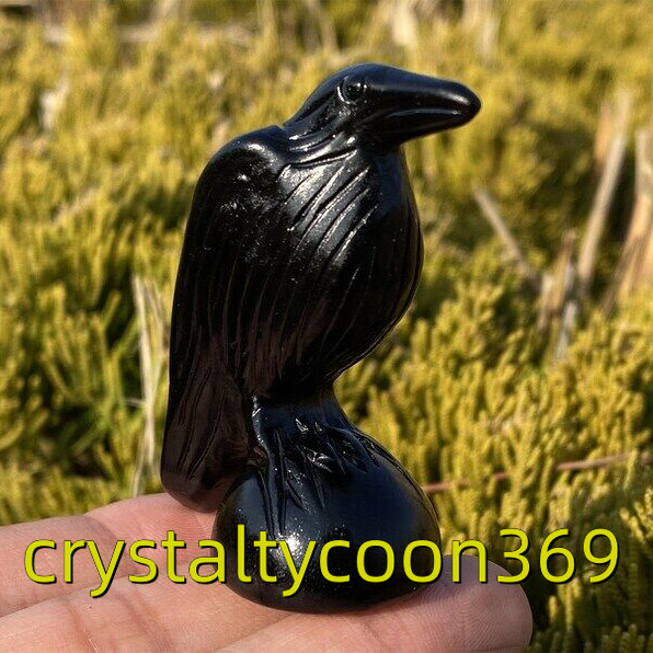 2.2″ Natural Obsidian Carved Crow Quartz Crystal Bird Skull Reiki Healing 1pc