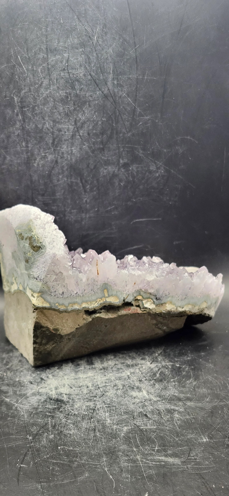 Amethyst cut base free form! 1.8 pounds, 5 inches tall 3 by 3 wide