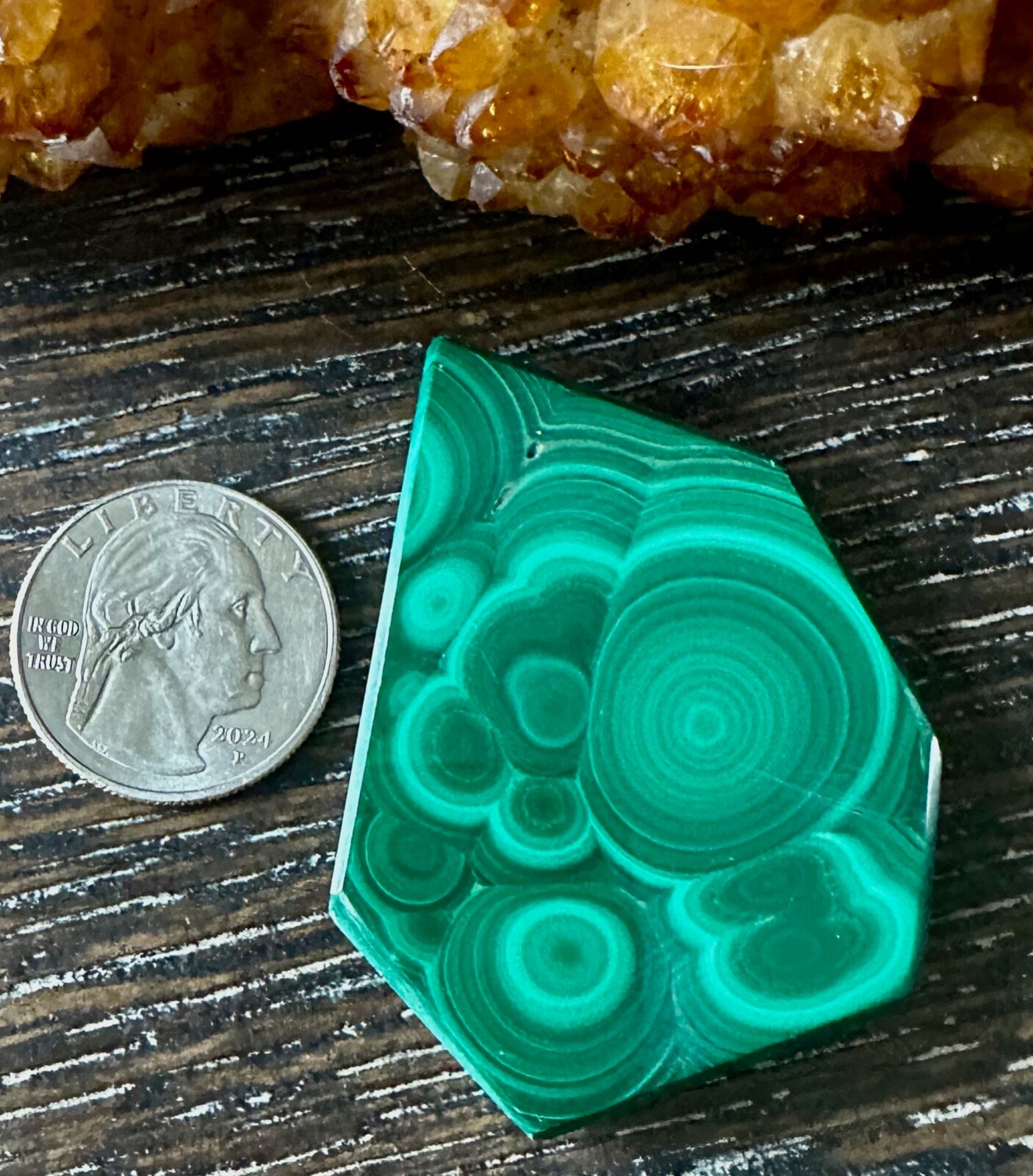 Stunning Malachite Slab – 55mm x 40mm – Excellent Bullseye Pattern