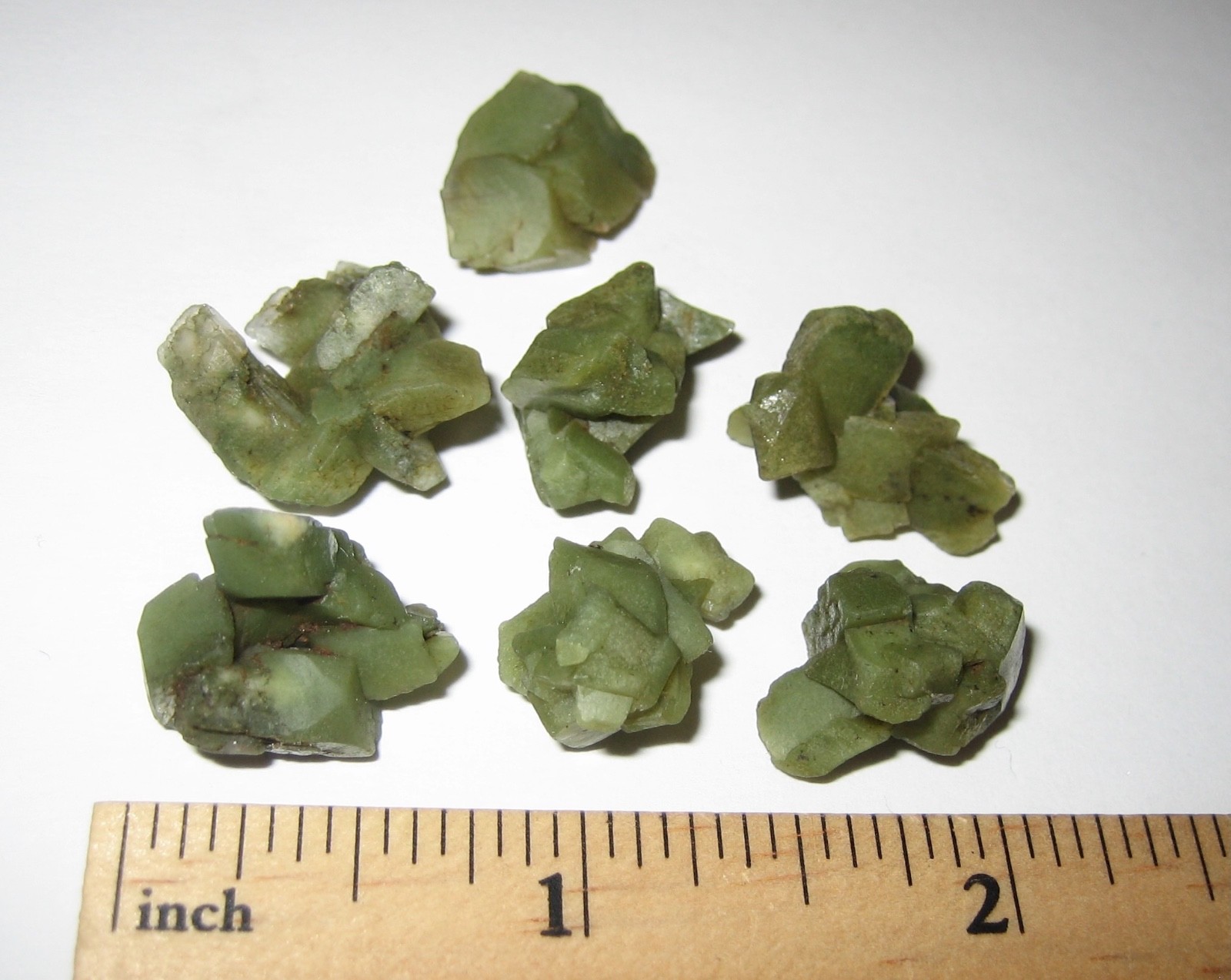 7 TINY / SMALL NATURAL ROUGH GREEN HEULANDITE CRYSTAL CLUSTERS INDIA ~ 13.3g *3