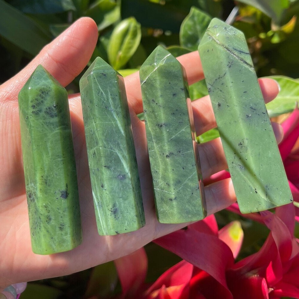 3.15″-3.54″ Natural Nephrite Jade Crystal Tower – Healing Crystal Obelisk Gifts