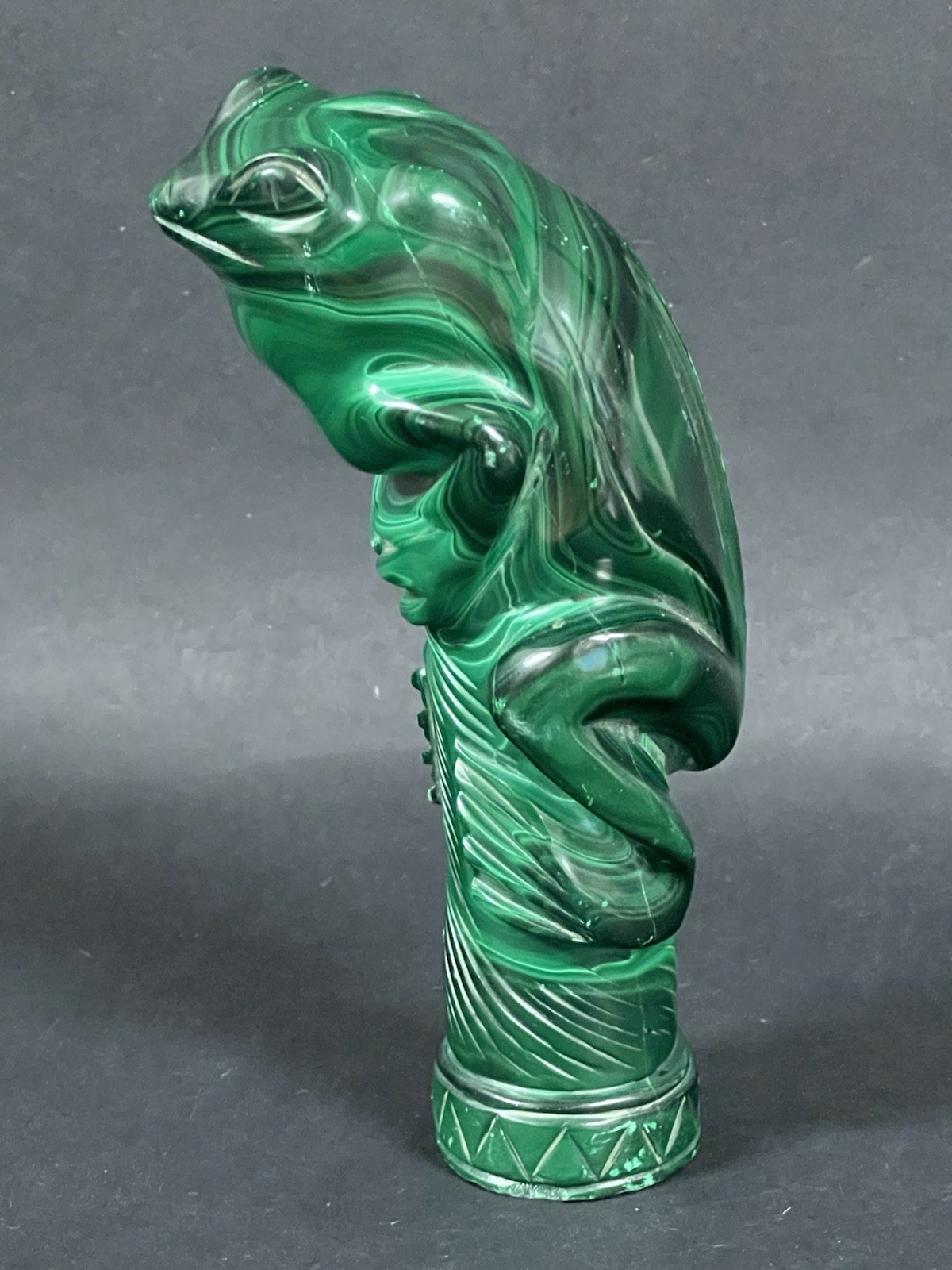 Carved and Polished Malachite Stone Frog Animal Figurine Sculpture – Congo 6”