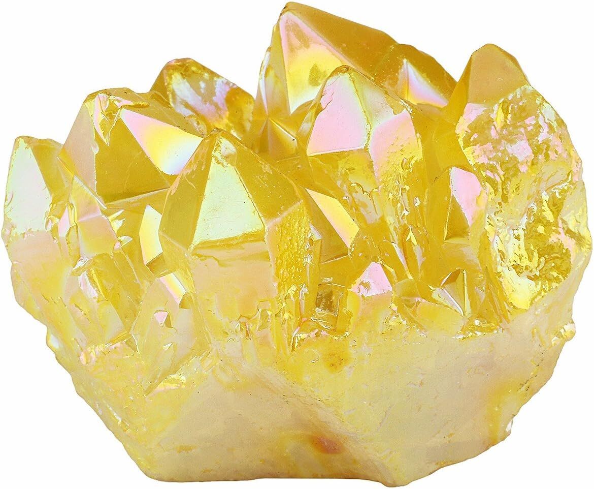Natural Aura Yellow Citrine Crystal Titanium Cluster Healing Mineral Specimen