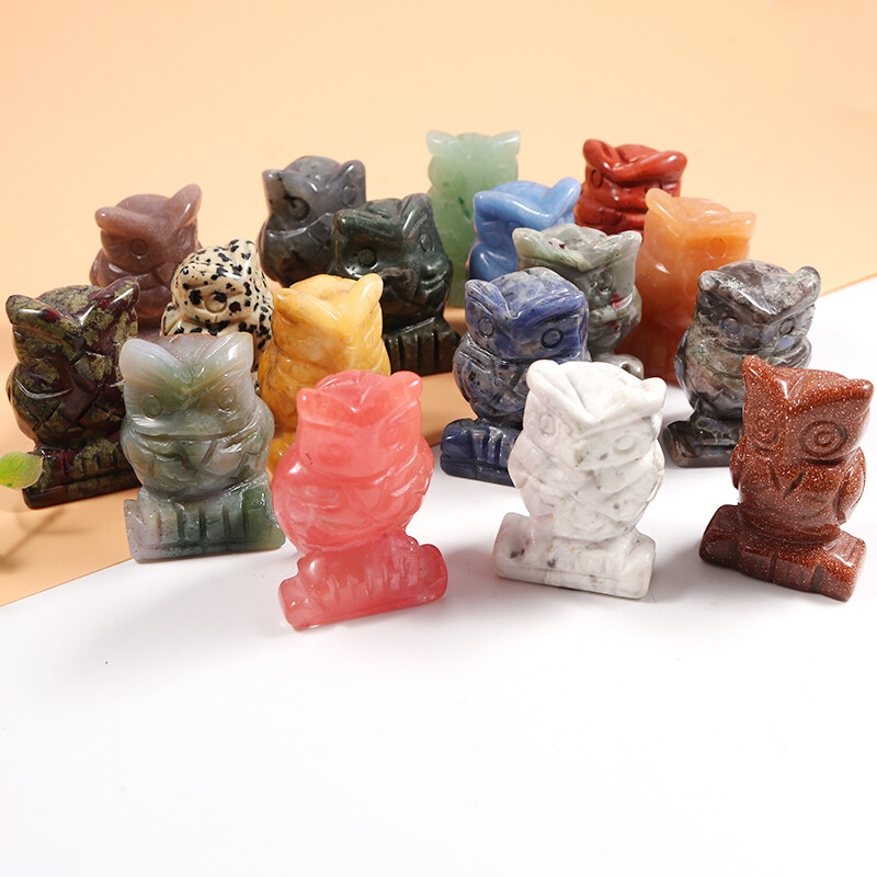 1.5inch Charms Fashion Owl Trendy Carving Mixed Natural Stone Gemstone 2pcs