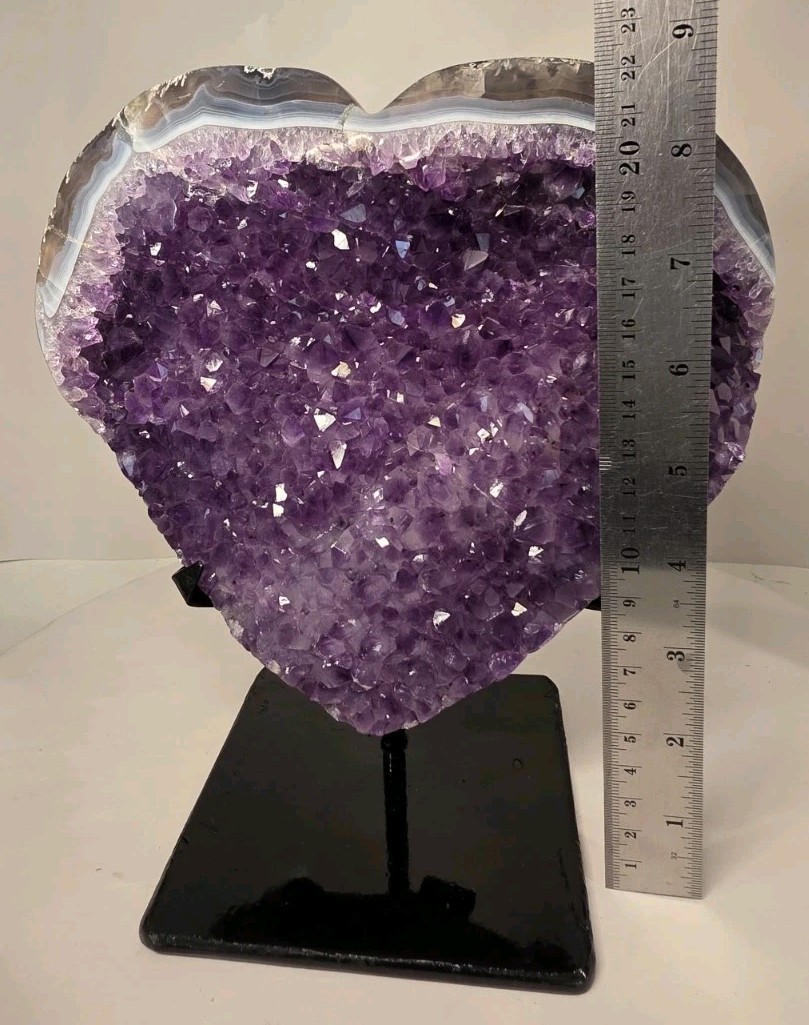8″ 5LB 12oz Amethyst Heart Crystal Cluster Geode FREE Stand