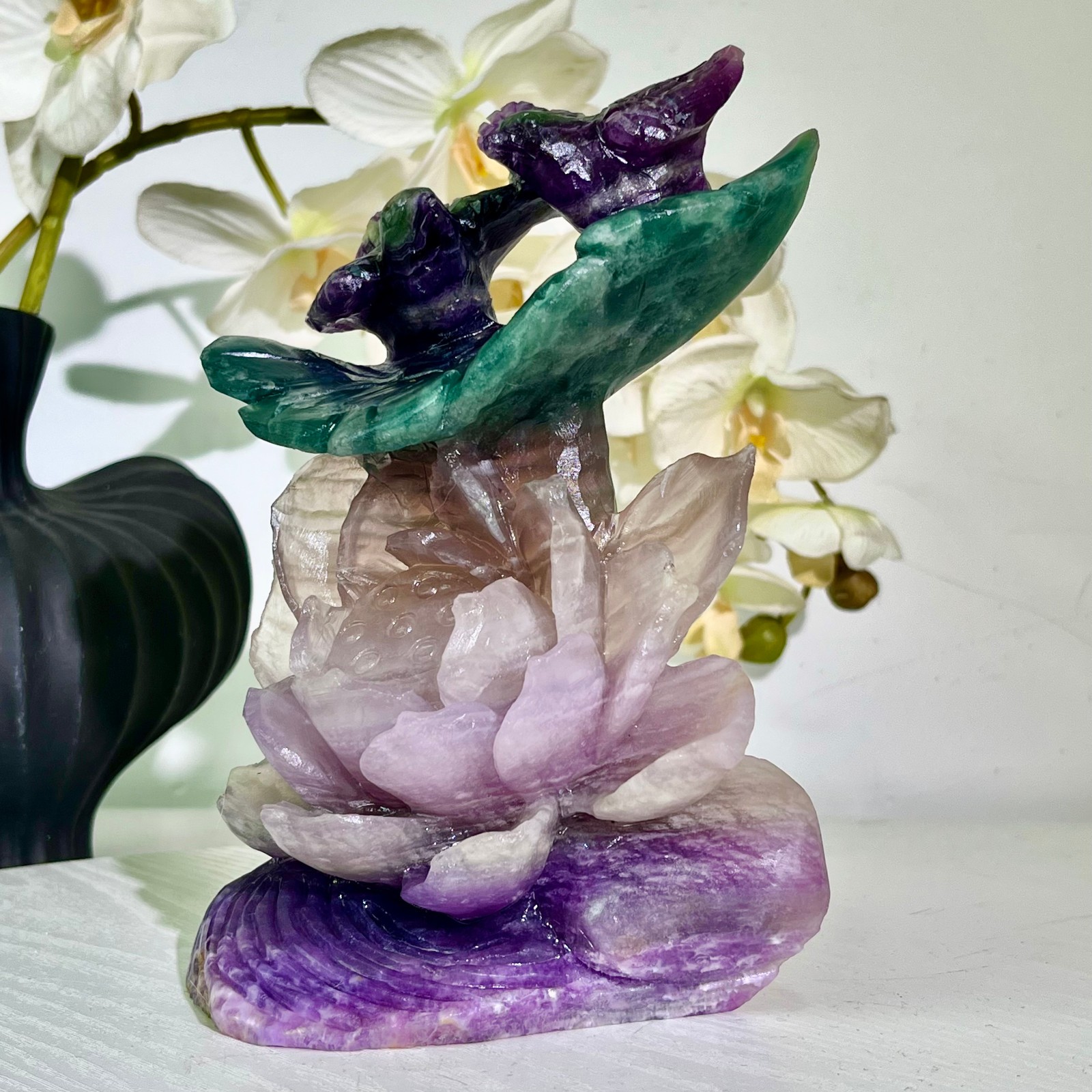 3.61LB Natural fluorite quartz products, hand carved and polished spiritual orn
