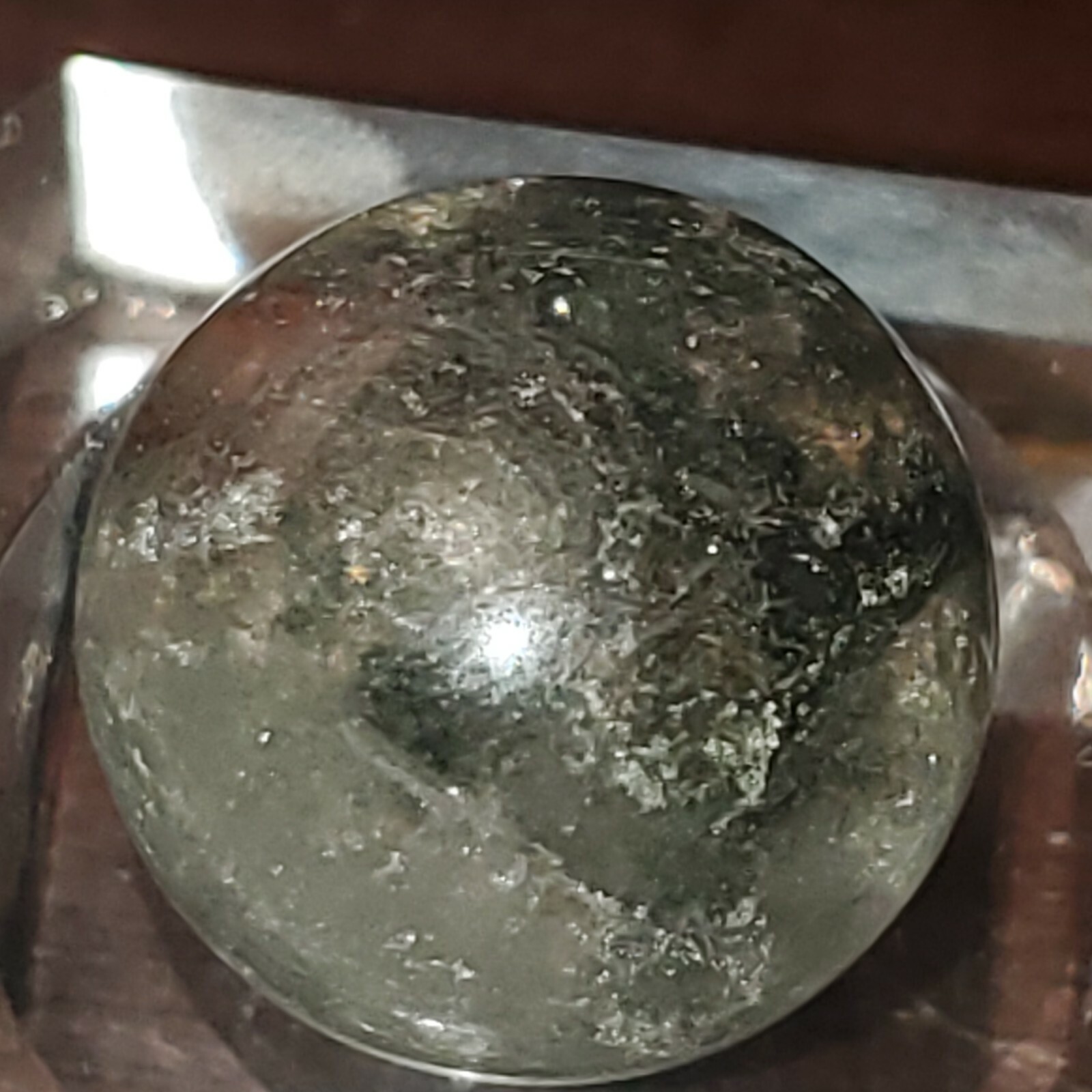 Garden Scenic Chlorite Included Quartz Sphere Ball Orb Marble 17.9mm, 8g.