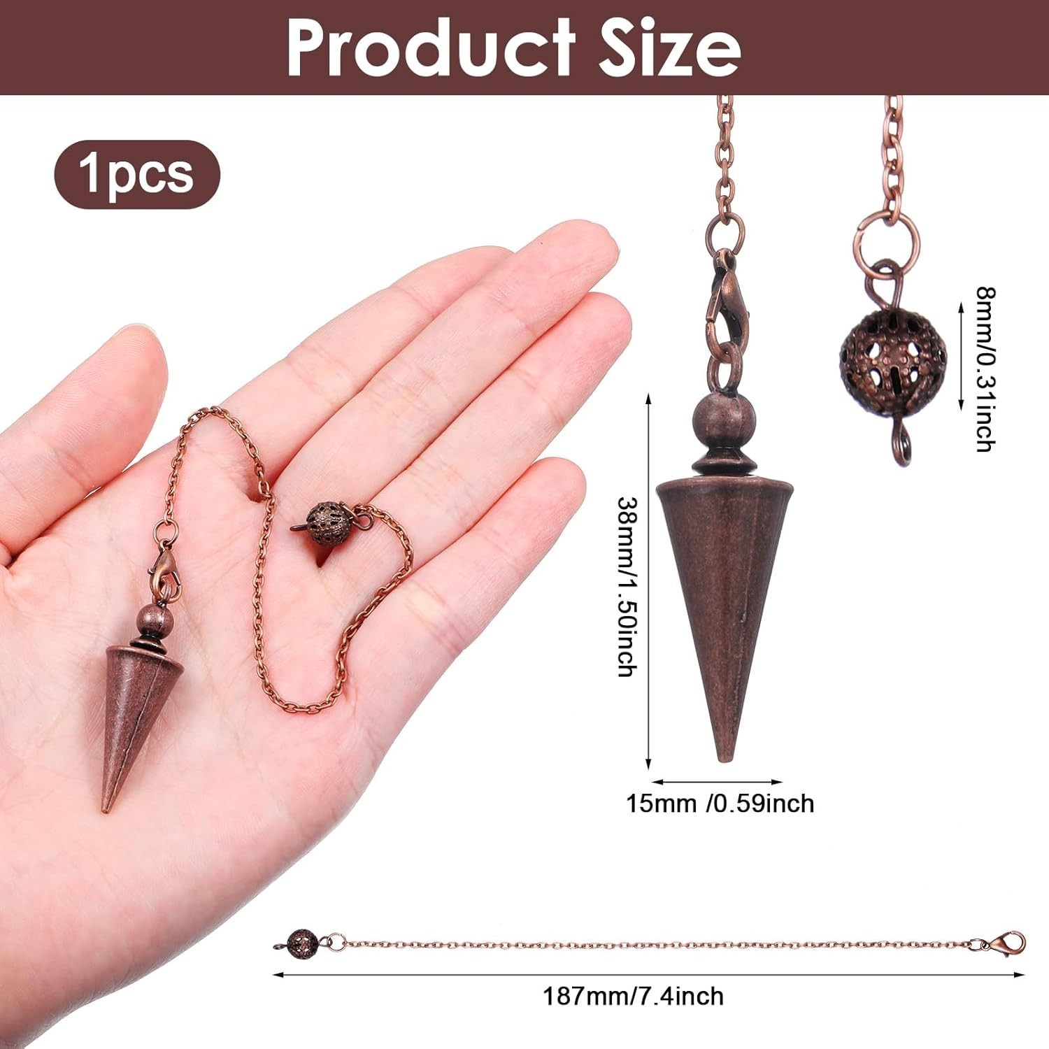 Bronze Metal Copper Spiritual Point Pendulum for Divination Healing
