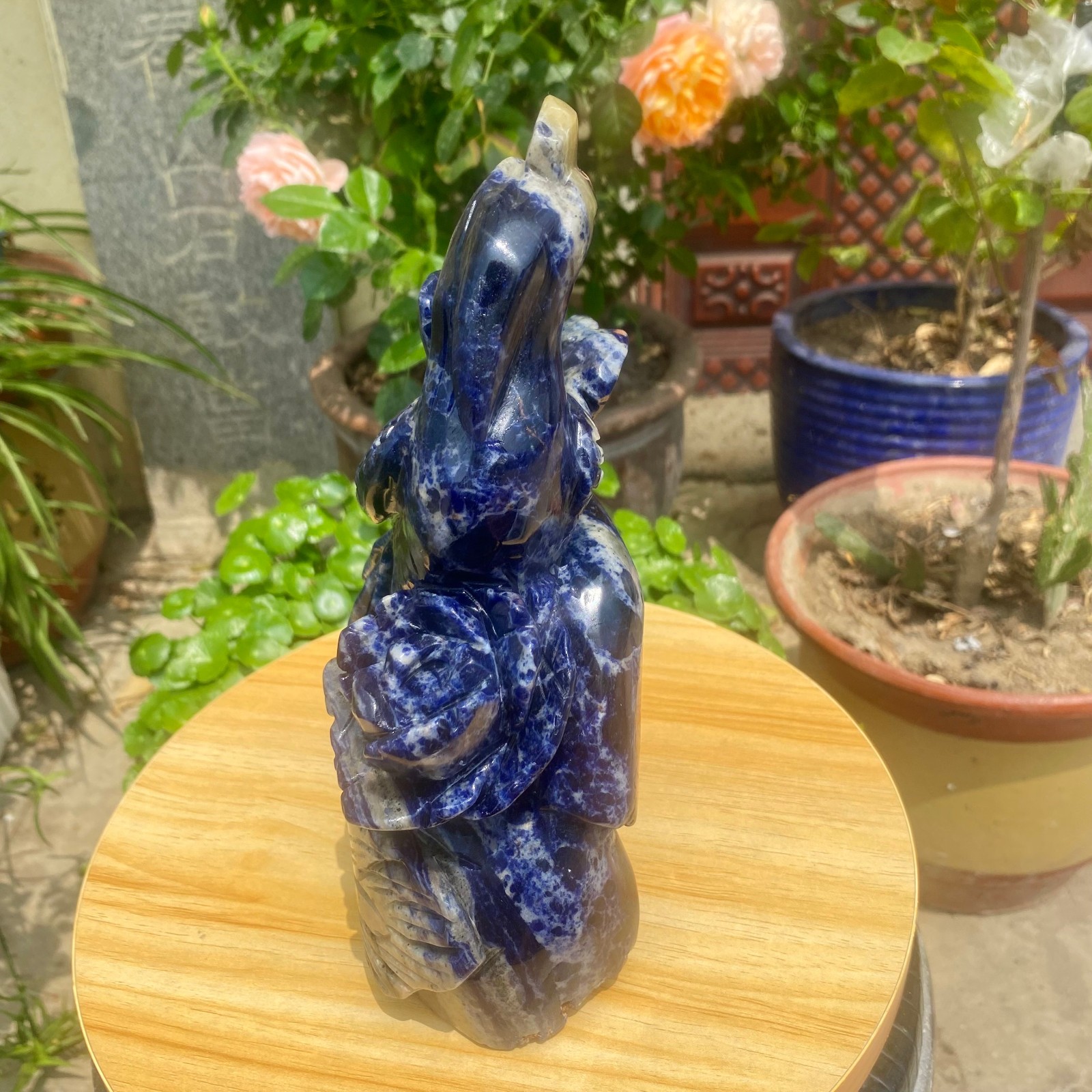 6.17LB Natural Blue Vein Stone Phoenix Carving, Home Decoration
