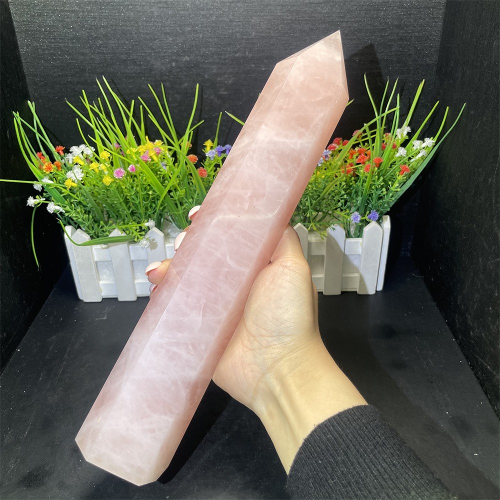 3.2LB 11.8″ Natural Rose Quartz Obelisk Crystal Quartz Mineral Tower healing