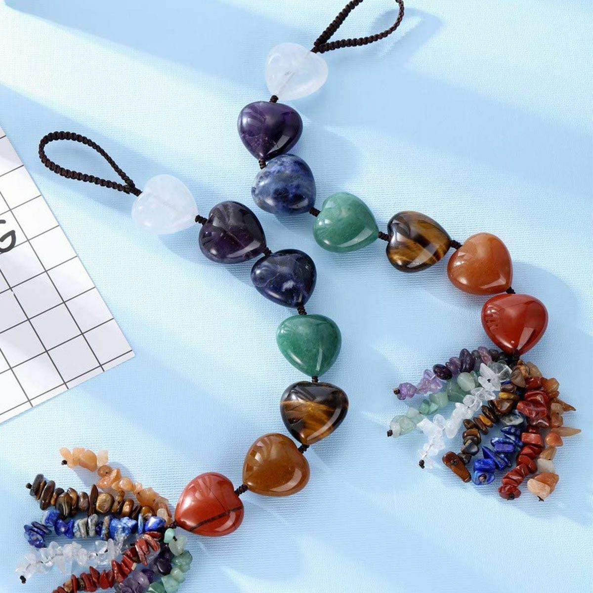 7 Chakra Stones Car Rearview Mirror Pendant Hanging Charm Auto Ornament Decor