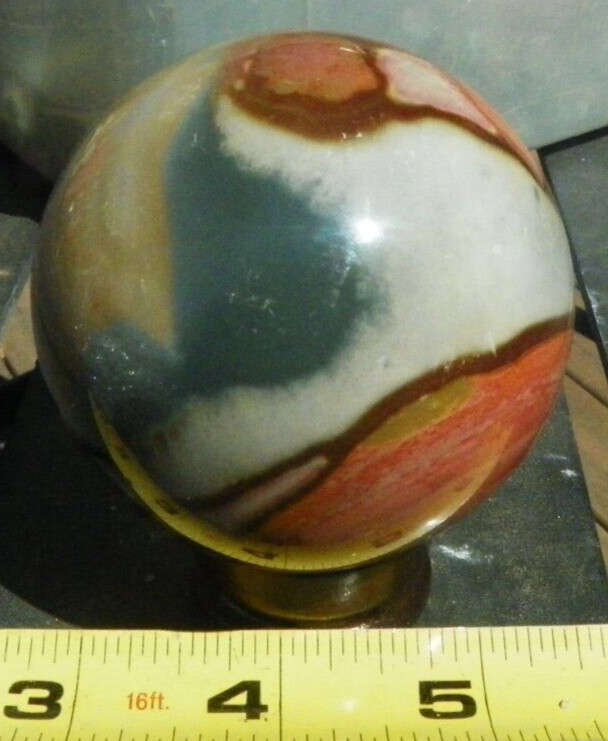 Poly Chrome Jasper Sphere, from Madagascar. 2.55″ Diameter, w/stand.